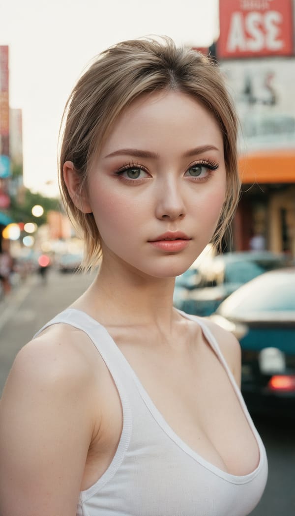 Tags: 21872187, SDXL
{"3": {"inputs": {"seed": 568844552436144, "steps": 32, "cfg": 5.98, "sampler_name": "dpmpp_2m", "scheduler": "karras", "denoise": 1.0, "model": ["27", 0], "positive": ["6", 0], "negative": ["7", 0], "latent_image": ["5", 0]}, "class_type": "KSampler"}, "4": {"inputs": {"ckpt_name": "juggernautxl.safetensors"}, "class_type": "CheckpointLoaderSimple"}, "5": {"inputs": {"width": 768, "height": 1344, "batch_size": 1}, "class_type": "EmptyLatentImage"}, "6": {"inputs": {"text": "25 year old girl, (seductive facial expression:1.06), (temptress:0.96), (sexy lips:0.99), (blush:0.98), (slim:1.01), (double eyelids:1.04), (detailed face:1.00), (cute:1.13), (pale skin:1.11), (beautiful eyes:1.08), (idol:0.99), (seductive pose:1.01), (eyelashes:0.99), (on all fours:0.95), (spreading ass cheeks:1.13), (from behind:1.07), (backboob:0.96), (white tanktop:1.09), busy street, (film:1.03), (detailed skin:1.04), (textured skin:1.04), (skin fuzz:1.06), (RAW:1.01), (portra:1.01), (candid cinema:1.02), (natural looking skin:1.04), (soft lighting:1.02)", "clip": ["27", 1]}, "class_type": "CLIPTextEncode"}, "7": {"inputs": {"text": "(low resolution:1.05), (worst quality:1.12), (watermark:1.12), (distorted:1.09), (open mouth:1.06), (twisted:1.13), (bad hands:1.07)", "clip": ["27", 1]}, "class_type": "CLIPTextEncode"}, "8": {"inputs": {"samples": ["3", 0], "vae": ["4", 2]}, "class_type": "VAEDecode"}, "25": {"inputs": {"lora_name": "nudify_xl.safetensors", "strength_model": 0.23, "strength_clip": 0.23, "model": ["4", 0], "clip": ["4", 1]}, "class_type": "LoraLoader"}, "26": {"inputs": {"lora_name": "shirtlift_SDXL_v2.safetensors", "strength_model": 0.05, "strength_clip": 0.03, "model": ["25", 0], "clip": ["25", 1]}, "class_type": "LoraLoader"}, "27": {"inputs": {"lora_name": "PerfectEyesXL.safetensors", "strength_model": 0.15, "strength_clip": 0.09, "model": ["26", 0], "clip": ["26", 1]}, "class_type": "LoraLoader"}, "30": {"inputs": {"model_name": "4x_NMKD-Superscale-SP_178000_G.pth"}, "class_type": "UpscaleModelLoader"}, "31": {"inputs": {"upscale_model": ["30", 0], "image": ["8", 0]}, "class_type": "ImageUpscaleWithModel"}, "32": {"inputs": {"upscale_method": "lanczos", "scale_by": 0.5, "image": ["31", 0]}, "class_type": "ImageScaleBy"}, "33": {"inputs": {"pixels": ["32", 0], "vae": ["4", 2]}, "class_type": "VAEEncode"}, "34": {"inputs": {"seed": 568844552436144, "steps": 32, "cfg": 5.98, "sampler_name": "dpmpp_2m", "scheduler": "karras", "denoise": 0.3, "model": ["27", 0], "positive": ["6", 0], "negative": ["7", 0], "latent_image": ["33", 0]}, "class_type": "KSampler"}, "36": {"inputs": {"samples": ["34", 0], "vae": ["4", 2]}, "class_type": "VAEDecode"}, "39": {"inputs": {"filename_prefix": "comfyapi-1725995989623", "images": ["36", 0]}, "class_type": "SaveImage"}}