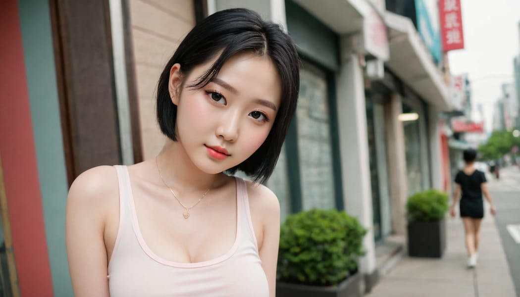 Tags: 21872187, SDXL
{"3": {"inputs": {"seed": 430939797491100, "steps": 64, "cfg": 7.12, "sampler_name": "dpmpp_2m", "scheduler": "karras", "denoise": 1.0, "model": ["27", 0], "positive": ["6", 0], "negative": ["7", 0], "latent_image": ["5", 0]}, "class_type": "KSampler"}, "4": {"inputs": {"ckpt_name": "juggernautXL_v8Rundiffusion.safetensors"}, "class_type": "CheckpointLoaderSimple"}, "5": {"inputs": {"width": 1344, "height": 768, "batch_size": 1}, "class_type": "EmptyLatentImage"}, "6": {"inputs": {"text": "20 year old girl, (korean:1.04), (blush:1.07), (pale skin:1.08), (temptress:1.05), (idol:1.07), (double eyelids:1.02), (sexy lips:1.10), (seductive pose:0.95), (slim:1.06), (seductive facial expression:0.96), (eyelashes:1.06), (beautiful eyes:1.02), (cute:1.12), (detailed face:1.13), (in a seductive pose:0.95), (large perky breasts:0.97), (cleavage:1.10), (thigh gap:1.00), (white tanktop:0.96), busy street, (skin fuzz:1.05), (candid cinema:1.09), (RAW:1.09), (portra:1.05), (natural looking skin:1.00), (film:1.01), (soft lighting:1.06), (detailed skin:1.05), (textured skin:1.03)", "clip": ["27", 1]}, "class_type": "CLIPTextEncode"}, "7": {"inputs": {"text": "(worst quality:1.09), (distorted:1.12), (low resolution:1.08), (bad hands:1.06), (watermark:1.07), (twisted:1.05), (open mouth:1.09)", "clip": ["27", 1]}, "class_type": "CLIPTextEncode"}, "8": {"inputs": {"samples": ["3", 0], "vae": ["4", 2]}, "class_type": "VAEDecode"}, "25": {"inputs": {"lora_name": "nudify_xl.safetensors", "strength_model": 0.05, "strength_clip": 0.37, "model": ["4", 0], "clip": ["4", 1]}, "class_type": "LoraLoader"}, "26": {"inputs": {"lora_name": "shirtlift_SDXL_v2.safetensors", "strength_model": 0.02, "strength_clip": 0.05, "model": ["25", 0], "clip": ["25", 1]}, "class_type": "LoraLoader"}, "27": {"inputs": {"lora_name": "PerfectEyesXL.safetensors", "strength_model": 0.02, "strength_clip": 0.1, "model": ["26", 0], "clip": ["26", 1]}, "class_type": "LoraLoader"}, "30": {"inputs": {"model_name": "4x_NMKD-Superscale-SP_178000_G.pth"}, "class_type": "UpscaleModelLoader"}, "31": {"inputs": {"upscale_model": ["30", 0], "image": ["8", 0]}, "class_type": "ImageUpscaleWithModel"}, "32": {"inputs": {"upscale_method": "lanczos", "scale_by": 0.5, "image": ["31", 0]}, "class_type": "ImageScaleBy"}, "33": {"inputs": {"pixels": ["32", 0], "vae": ["4", 2]}, "class_type": "VAEEncode"}, "34": {"inputs": {"seed": 430939797491100, "steps": 64, "cfg": 7.12, "sampler_name": "dpmpp_2m", "scheduler": "karras", "denoise": 0.3, "model": ["27", 0], "positive": ["6", 0], "negative": ["7", 0], "latent_image": ["33", 0]}, "class_type": "KSampler"}, "36": {"inputs": {"samples": ["34", 0], "vae": ["4", 2]}, "class_type": "VAEDecode"}, "39": {"inputs": {"filename_prefix": "comfyapi-1708241106936", "images": ["36", 0]}, "class_type": "SaveImage"}}