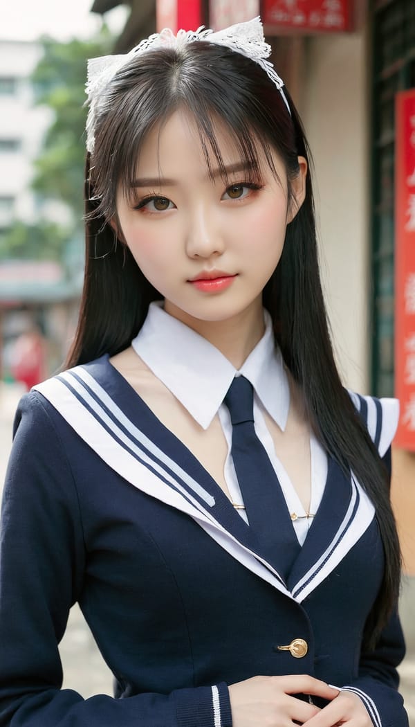 Tags: 21872187, SDXL
{"3": {"inputs": {"seed": 819584981694586, "steps": 64, "cfg": 7.1, "sampler_name": "dpmpp_2m", "scheduler": "karras", "denoise": 1.0, "model": ["27", 0], "positive": ["6", 0], "negative": ["7", 0], "latent_image": ["5", 0]}, "class_type": "KSampler"}, "4": {"inputs": {"ckpt_name": "juggernautxl.safetensors"}, "class_type": "CheckpointLoaderSimple"}, "5": {"inputs": {"width": 768, "height": 1344, "batch_size": 1}, "class_type": "EmptyLatentImage"}, "6": {"inputs": {"text": "22 year old girl, (chinese:0.98), (sexy lips:1.11), (beautiful eyes:1.10), (idol:1.01), (pale skin:0.98), (blush:1.01), (detailed face:1.12), (slim:1.07), (seductive pose:1.13), (eyelashes:0.95), (seductive facial expression:1.13), (in a seductive pose:0.95), (large perky breasts:0.96), (cleavage:0.97), (thigh gap:1.06), (school uniform:1.12), choker, busy street, (textured skin:1.08), (detailed skin:1.02), (candid cinema:1.01), (RAW:1.07), (film:1.04), (skin fuzz:1.04), (natural looking skin:1.00), (soft lighting:1.04), (portra:1.05)", "clip": ["27", 1]}, "class_type": "CLIPTextEncode"}, "7": {"inputs": {"text": "(low resolution:1.14), (worst quality:1.10), (bad hands:1.05), (distorted:1.09), (open mouth:1.09), (watermark:1.12), (twisted:1.09)", "clip": ["27", 1]}, "class_type": "CLIPTextEncode"}, "8": {"inputs": {"samples": ["3", 0], "vae": ["4", 2]}, "class_type": "VAEDecode"}, "25": {"inputs": {"lora_name": "nudify_xl.safetensors", "strength_model": 0.28, "strength_clip": 0.31, "model": ["4", 0], "clip": ["4", 1]}, "class_type": "LoraLoader"}, "26": {"inputs": {"lora_name": "shirtlift_SDXL_v2.safetensors", "strength_model": 0.17, "strength_clip": 0.03, "model": ["25", 0], "clip": ["25", 1]}, "class_type": "LoraLoader"}, "27": {"inputs": {"lora_name": "PerfectEyesXL.safetensors", "strength_model": 0.16, "strength_clip": 0.08, "model": ["26", 0], "clip": ["26", 1]}, "class_type": "LoraLoader"}, "30": {"inputs": {"model_name": "4x_NMKD-Superscale-SP_178000_G.pth"}, "class_type": "UpscaleModelLoader"}, "31": {"inputs": {"upscale_model": ["30", 0], "image": ["8", 0]}, "class_type": "ImageUpscaleWithModel"}, "32": {"inputs": {"upscale_method": "lanczos", "scale_by": 0.5, "image": ["31", 0]}, "class_type": "ImageScaleBy"}, "33": {"inputs": {"pixels": ["32", 0], "vae": ["4", 2]}, "class_type": "VAEEncode"}, "34": {"inputs": {"seed": 819584981694586, "steps": 64, "cfg": 7.1, "sampler_name": "dpmpp_2m", "scheduler": "karras", "denoise": 0.3, "model": ["27", 0], "positive": ["6", 0], "negative": ["7", 0], "latent_image": ["33", 0]}, "class_type": "KSampler"}, "36": {"inputs": {"samples": ["34", 0], "vae": ["4", 2]}, "class_type": "VAEDecode"}, "39": {"inputs": {"filename_prefix": "comfyapi-1726413436854", "images": ["36", 0]}, "class_type": "SaveImage"}}