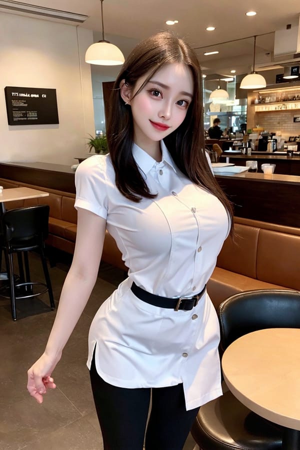 Tags: 21872187
<lora:JapaneseDollLikeness_v15:0.34>, <lora:koreanDollLikeness:0.68>, (waitress wearing uniform:0.95), restaurant, (seductive pose:0.95), extremely detailed face, cute, (photorealistic:1.01), seductive smile, double eyelids, eyelashes, pale skin, textured skin, 4K, best quality, sharp, hyper realistic, tall, (long slim legs:1.06), (thigh gap:1.08), 1girl, (stunningly attractive:0.97), (dramatic:0.96)
Negative prompt: anime, fat, (worst quality:1.98)
Steps: 64, Sampler: DPM++ 2M Karras, CFG scale: 5.77, Seed: 324120727, Size: 512x768, Model hash: fc2511737a, Model: chilloutmix_NiPrunedFp32Fix, Seed resize from: -1x-1, Denoising strength: 0.45, Version: v1.2.1, Hires upscale: 2.0, Hires steps: 16, Hires upscaler: ESRGAN_4x