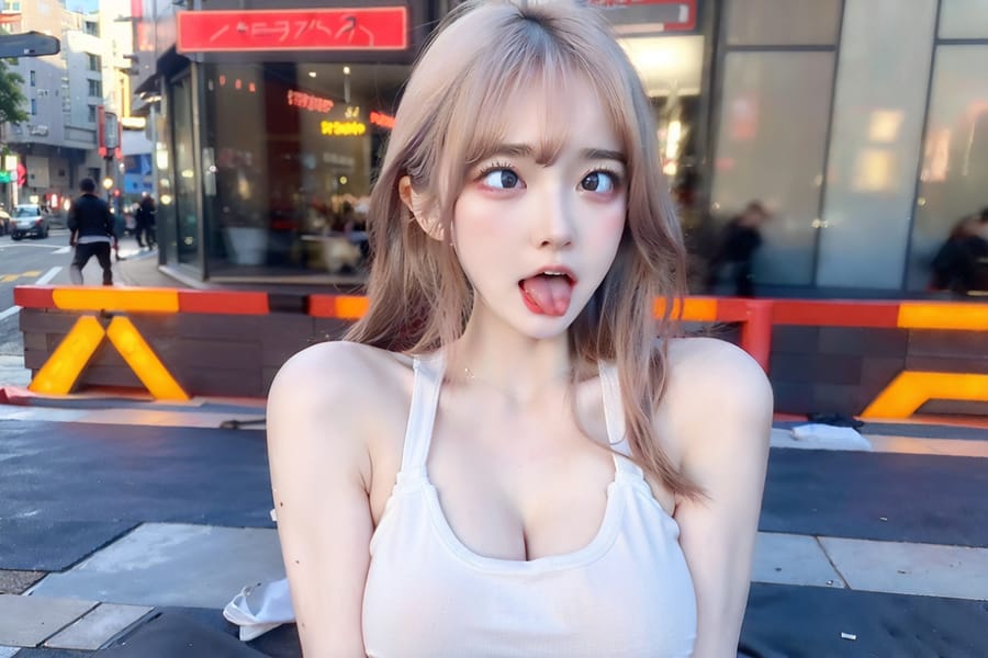 Tags: 21872187
<lora:mix4:0.41>, <lora:JapaneseDollLikeness_v15:0.50>, <lora:koreanDollLikeness:0.46>, <lora:taiwanDollLikeness_v20:0.53>, <lora:YaeMiko_Test:0.37>, (ukrainian:0.94), (white tank top:1.04), (large breasts:1.00), busy street in urban city, <lora:ahegao-x-v4:0.79>, ahegao face, pleasure, extremely detailed face, cute, (photorealistic:1.01), double eyelids, pale skin, perky breasts, textured skin, 4K, best quality, sharp, blush, (stunningly attractive:0.96), (dramatic:1.13)
Negative prompt: drawings, sketches, black and white, ugly, (worst quality:1.92)
Steps: 48, Sampler: DPM++ 2M Karras, CFG scale: 6.71, Seed: 40327561, Size: 768x512, Model hash: fc2511737a, Model: chilloutmix_NiPrunedFp32Fix, Seed resize from: -1x-1, Denoising strength: 0.4, Version: v1.2.1, Hires upscale: 2.0, Hires steps: 48, Hires upscaler: ESRGAN_4x