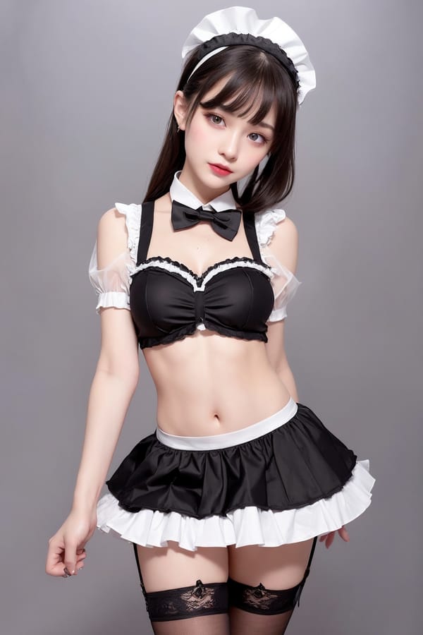 Tags: 21872187
<lora:taiwanDollLikeness_v20:0.28>, (ukrainian:0.90), maid cafe, stockings, (maid costume:1.20), choker, bowtie, headband, (pleated skirt:1.07), (seductive pose:0.98), cute, (photorealistic:1.01), seductive smile, double eyelids, full body portrait, RAW, sharp, hyper realistic, tall, (long slim legs:1.09), blush, 1girl, solo, (stunningly attractive:1.00), (dramatic:1.11)
Negative prompt: anime, ugly, fat, (worst quality:1.93)
Steps: 32, Sampler: DPM++ 2M Karras, CFG scale: 5.56, Seed: 2395312138, Size: 512x768, Model hash: fc2511737a, Model: chilloutmix_NiPrunedFp32Fix, Seed resize from: -1x-1, Denoising strength: 0.4, Version: v1.2.1, Hires upscale: 2.5, Hires steps: 16, Hires upscaler: ESRGAN_4x