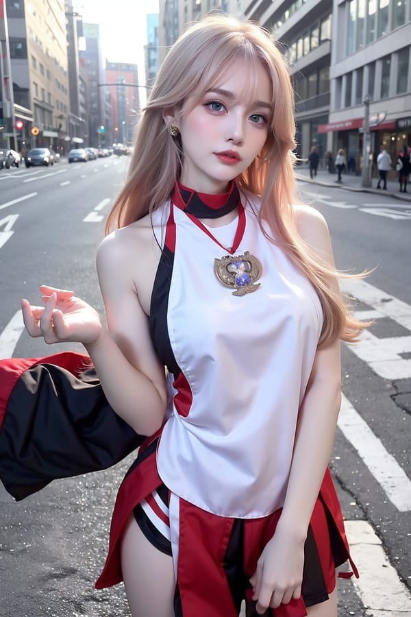 Tags: 21872187
<lora:mix4:0.51>, <lora:JapaneseDollLikeness_v15:0.32>, <lora:YaeMiko_Test:0.76>, (russian:1.02), (school uniform:0.92), (large breasts:0.91), choker, busy street in urban city, (seductive pose:1.13), extremely detailed eyes, extremely detailed face, cute, (photorealistic:1.08), sexy lips, seductive smile, double eyelids, eyelashes, pale skin, perky breasts, best quality, hyper realistic, (long slim legs:0.97), delicate and beautiful girl, (stunningly attractive:1.01), (dramatic:1.20)
Negative prompt: drawings, sketches, anime, (worst quality:2.14)
Steps: 32, Sampler: DPM++ 2M Karras, CFG scale: 5.01, Seed: 3127843684, Size: 512x768, Model hash: fc2511737a, Model: chilloutmix_NiPrunedFp32Fix, Seed resize from: -1x-1, Denoising strength: 0.4, Version: v1.2.1, Hires upscale: 2.0, Hires steps: 32, Hires upscaler: ESRGAN_4x