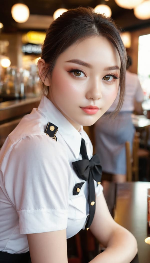 Tags: 21872187, SDXL
{"3": {"inputs": {"seed": 859583844882299, "steps": 32, "cfg": 6.52, "sampler_name": "dpmpp_2m", "scheduler": "karras", "denoise": 1.0, "model": ["27", 0], "positive": ["6", 0], "negative": ["7", 0], "latent_image": ["5", 0]}, "class_type": "KSampler"}, "4": {"inputs": {"ckpt_name": "juggernautxl.safetensors"}, "class_type": "CheckpointLoaderSimple"}, "5": {"inputs": {"width": 768, "height": 1344, "batch_size": 1}, "class_type": "EmptyLatentImage"}, "6": {"inputs": {"text": "27 year old girl, (idol:1.10), (cute:1.07), (seductive facial expression:1.04), (eyelashes:1.10), (blush:1.13), (slim:1.02), (pale skin:0.97), (beautiful eyes:1.09), (detailed face:1.09), (sexy lips:1.00), (seductive pose:1.12), (double eyelids:0.95), (perky ass:1.05), (exposed ass:1.02), (looking back:1.14), (sexy ass:1.08), (thigh gap:1.00), (a waitress in uniform:0.99) working at a restaurant, (portra:1.04), (film:1.06), (natural looking skin:1.03), (soft lighting:1.09), (candid cinema:1.06), (detailed skin:1.01), (textured skin:1.08), (skin fuzz:1.09), (RAW:1.08)", "clip": ["27", 1]}, "class_type": "CLIPTextEncode"}, "7": {"inputs": {"text": "(watermark:1.11), (worst quality:1.12), (open mouth:1.12), (twisted:1.09), (distorted:1.13), (bad hands:1.11), (low resolution:1.06)", "clip": ["27", 1]}, "class_type": "CLIPTextEncode"}, "8": {"inputs": {"samples": ["3", 0], "vae": ["4", 2]}, "class_type": "VAEDecode"}, "25": {"inputs": {"lora_name": "nudify_xl.safetensors", "strength_model": 0.04, "strength_clip": 0.08, "model": ["4", 0], "clip": ["4", 1]}, "class_type": "LoraLoader"}, "26": {"inputs": {"lora_name": "shirtlift_SDXL_v2.safetensors", "strength_model": 0.05, "strength_clip": 0.05, "model": ["25", 0], "clip": ["25", 1]}, "class_type": "LoraLoader"}, "27": {"inputs": {"lora_name": "PerfectEyesXL.safetensors", "strength_model": 0.08, "strength_clip": 0.02, "model": ["26", 0], "clip": ["26", 1]}, "class_type": "LoraLoader"}, "30": {"inputs": {"model_name": "4x_NMKD-Superscale-SP_178000_G.pth"}, "class_type": "UpscaleModelLoader"}, "31": {"inputs": {"upscale_model": ["30", 0], "image": ["8", 0]}, "class_type": "ImageUpscaleWithModel"}, "32": {"inputs": {"upscale_method": "lanczos", "scale_by": 0.5, "image": ["31", 0]}, "class_type": "ImageScaleBy"}, "33": {"inputs": {"pixels": ["32", 0], "vae": ["4", 2]}, "class_type": "VAEEncode"}, "34": {"inputs": {"seed": 859583844882299, "steps": 32, "cfg": 6.52, "sampler_name": "dpmpp_2m", "scheduler": "karras", "denoise": 0.3, "model": ["27", 0], "positive": ["6", 0], "negative": ["7", 0], "latent_image": ["33", 0]}, "class_type": "KSampler"}, "36": {"inputs": {"samples": ["34", 0], "vae": ["4", 2]}, "class_type": "VAEDecode"}, "39": {"inputs": {"filename_prefix": "comfyapi-1713413500353", "images": ["36", 0]}, "class_type": "SaveImage"}}