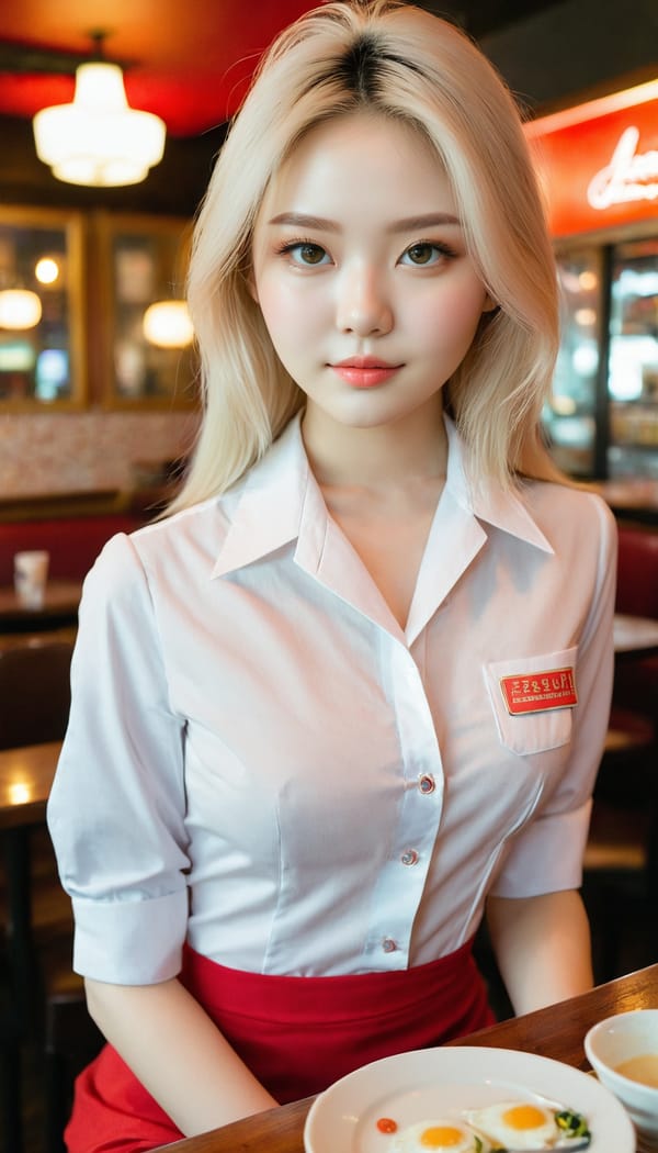 Tags: 21872187, SDXL
{"3": {"inputs": {"seed": 340338208362797, "steps": 64, "cfg": 7.99, "sampler_name": "dpmpp_2m", "scheduler": "karras", "denoise": 1.0, "model": ["27", 0], "positive": ["6", 0], "negative": ["7", 0], "latent_image": ["5", 0]}, "class_type": "KSampler"}, "4": {"inputs": {"ckpt_name": "juggernautxl.safetensors"}, "class_type": "CheckpointLoaderSimple"}, "5": {"inputs": {"width": 768, "height": 1344, "batch_size": 1}, "class_type": "EmptyLatentImage"}, "6": {"inputs": {"text": "20 year old girl, (sexy lips:1.08), (idol:0.98), (cute:1.14), (seductive pose:0.96), (seductive facial expression:1.13), (double eyelids:1.03), (slim:0.96), (blush:1.05), (beautiful eyes:1.04), (temptress:1.10), (detailed face:1.02), (eyelashes:1.06), (pale skin:1.02), (in a seductive pose:1.08), (large perky breasts:0.95), (cleavage:0.99), (thigh gap:1.14), (a waitress in uniform:1.06) working at a restaurant, (textured skin:1.08), (detailed skin:1.07), (RAW:1.01), (soft lighting:1.01), (candid cinema:1.01), (skin fuzz:1.08), (portra:1.08), (natural looking skin:1.01), (film:1.00)", "clip": ["27", 1]}, "class_type": "CLIPTextEncode"}, "7": {"inputs": {"text": "(twisted:1.11), (worst quality:1.06), (open mouth:1.13), (watermark:1.13), (distorted:1.05), (bad hands:1.12), (low resolution:1.09)", "clip": ["27", 1]}, "class_type": "CLIPTextEncode"}, "8": {"inputs": {"samples": ["3", 0], "vae": ["4", 2]}, "class_type": "VAEDecode"}, "25": {"inputs": {"lora_name": "nudify_xl.safetensors", "strength_model": 0.29, "strength_clip": 0.26, "model": ["4", 0], "clip": ["4", 1]}, "class_type": "LoraLoader"}, "26": {"inputs": {"lora_name": "shirtlift_SDXL_v2.safetensors", "strength_model": 0.12, "strength_clip": 0.05, "model": ["25", 0], "clip": ["25", 1]}, "class_type": "LoraLoader"}, "27": {"inputs": {"lora_name": "PerfectEyesXL.safetensors", "strength_model": 0.19, "strength_clip": 0.17, "model": ["26", 0], "clip": ["26", 1]}, "class_type": "LoraLoader"}, "30": {"inputs": {"model_name": "4x_NMKD-Superscale-SP_178000_G.pth"}, "class_type": "UpscaleModelLoader"}, "31": {"inputs": {"upscale_model": ["30", 0], "image": ["8", 0]}, "class_type": "ImageUpscaleWithModel"}, "32": {"inputs": {"upscale_method": "lanczos", "scale_by": 0.5, "image": ["31", 0]}, "class_type": "ImageScaleBy"}, "33": {"inputs": {"pixels": ["32", 0], "vae": ["4", 2]}, "class_type": "VAEEncode"}, "34": {"inputs": {"seed": 340338208362797, "steps": 64, "cfg": 7.99, "sampler_name": "dpmpp_2m", "scheduler": "karras", "denoise": 0.3, "model": ["27", 0], "positive": ["6", 0], "negative": ["7", 0], "latent_image": ["33", 0]}, "class_type": "KSampler"}, "36": {"inputs": {"samples": ["34", 0], "vae": ["4", 2]}, "class_type": "VAEDecode"}, "39": {"inputs": {"filename_prefix": "comfyapi-1731387962418", "images": ["36", 0]}, "class_type": "SaveImage"}}