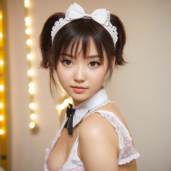 Tags: 21872187, SDXL
{"3": {"inputs": {"seed": 210705273706322, "steps": 32, "cfg": 7.47, "sampler_name": "dpmpp_2m", "scheduler": "karras", "denoise": 1.0, "model": ["27", 0], "positive": ["6", 0], "negative": ["7", 0], "latent_image": ["5", 0]}, "class_type": "KSampler"}, "4": {"inputs": {"ckpt_name": "juggernautxl.safetensors"}, "class_type": "CheckpointLoaderSimple"}, "5": {"inputs": {"width": 1024, "height": 1024, "batch_size": 1}, "class_type": "EmptyLatentImage"}, "6": {"inputs": {"text": "26 year old girl, (russian:1.04), (irish:1.12), (japanese:0.97), (double eyelids:0.96), (idol:1.09), (beautiful eyes:1.11), (cute:0.97), (detailed face:1.04), (slim:0.99), (seductive facial expression:1.09), (eyelashes:1.13), (seductive pose:0.95), (sexy lips:0.97), (blush:0.99), (perky ass:1.00), (exposed ass:1.01), (looking back:1.09), (sexy ass:1.10), (thigh gap:0.98), in a (skimpy maid costume:0.96) working at a maid cafe, choker, bowtie, headband, pleated skirt, (film:1.03), (RAW:1.06), (candid cinema:1.06), (detailed skin:1.04), (soft lighting:1.00), (skin fuzz:1.02), (portra:1.07), (textured skin:1.02), (natural looking skin:1.09)", "clip": ["27", 1]}, "class_type": "CLIPTextEncode"}, "7": {"inputs": {"text": "(worst quality:1.14), (open mouth:1.12), (bad hands:1.13), (twisted:1.13), (watermark:1.05), (distorted:1.08), (low resolution:1.07)", "clip": ["27", 1]}, "class_type": "CLIPTextEncode"}, "8": {"inputs": {"samples": ["3", 0], "vae": ["4", 2]}, "class_type": "VAEDecode"}, "25": {"inputs": {"lora_name": "nudify_xl.safetensors", "strength_model": 0.23, "strength_clip": 0.22, "model": ["4", 0], "clip": ["4", 1]}, "class_type": "LoraLoader"}, "26": {"inputs": {"lora_name": "shirtlift_SDXL_v2.safetensors", "strength_model": 0.18, "strength_clip": 0.08, "model": ["25", 0], "clip": ["25", 1]}, "class_type": "LoraLoader"}, "27": {"inputs": {"lora_name": "PerfectEyesXL.safetensors", "strength_model": 0.11, "strength_clip": 0.19, "model": ["26", 0], "clip": ["26", 1]}, "class_type": "LoraLoader"}, "30": {"inputs": {"model_name": "4x_NMKD-Superscale-SP_178000_G.pth"}, "class_type": "UpscaleModelLoader"}, "31": {"inputs": {"upscale_model": ["30", 0], "image": ["8", 0]}, "class_type": "ImageUpscaleWithModel"}, "32": {"inputs": {"upscale_method": "lanczos", "scale_by": 0.5, "image": ["31", 0]}, "class_type": "ImageScaleBy"}, "33": {"inputs": {"pixels": ["32", 0], "vae": ["4", 2]}, "class_type": "VAEEncode"}, "34": {"inputs": {"seed": 210705273706322, "steps": 32, "cfg": 7.47, "sampler_name": "dpmpp_2m", "scheduler": "karras", "denoise": 0.3, "model": ["27", 0], "positive": ["6", 0], "negative": ["7", 0], "latent_image": ["33", 0]}, "class_type": "KSampler"}, "36": {"inputs": {"samples": ["34", 0], "vae": ["4", 2]}, "class_type": "VAEDecode"}, "39": {"inputs": {"filename_prefix": "comfyapi-1716376862686", "images": ["36", 0]}, "class_type": "SaveImage"}}