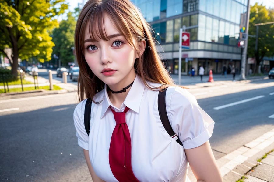 Tags: 21872187
<lora:JapaneseDollLikeness_v15:0.47>, <lora:YaeMiko_Test:0.39>, (russian:0.99), (school uniform:0.95), (large breasts:1.05), choker, busy street in urban city, (seductive pose:1.02), extremely detailed eyes, extremely detailed face, cute, (photorealistic:1.07), sexy lips, seductive smile, double eyelids, pale skin, perky breasts, 4K, best quality, sharp
Negative prompt: drawings, sketches, black and white, (worst quality:2.00)
Steps: 32, Sampler: DPM++ 2M Karras, CFG scale: 7.01, Seed: 3803767724, Size: 768x512, Model hash: fc2511737a, Model: chilloutmix_NiPrunedFp32Fix, Seed resize from: -1x-1, Denoising strength: 0.35, Version: v1.2.1, Hires upscale: 3.5, Hires steps: 16, Hires upscaler: ESRGAN_4x