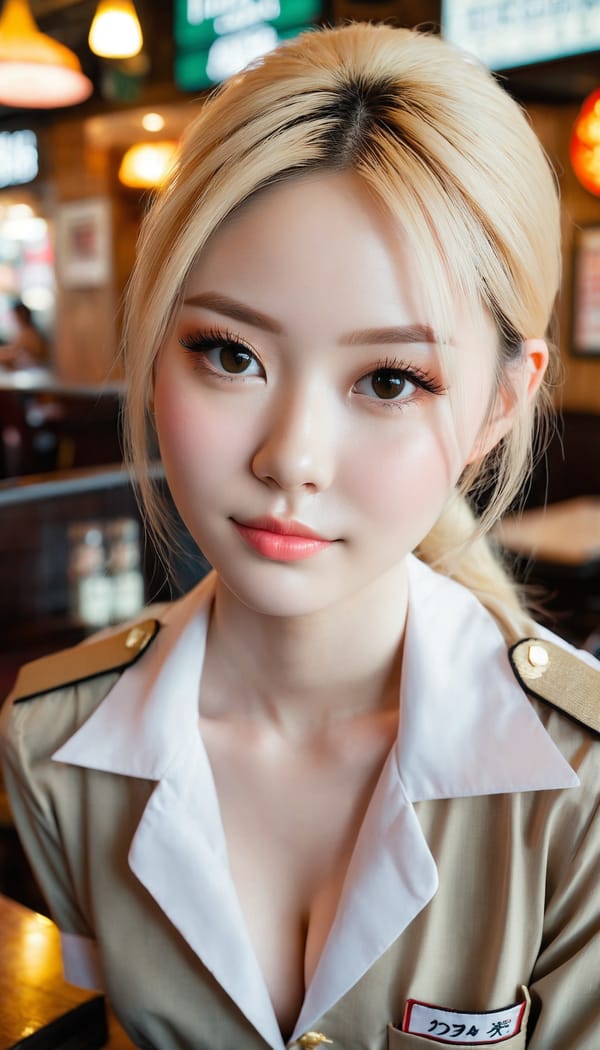 Tags: 21872187, SDXL
{"3": {"inputs": {"seed": 917941541336927, "steps": 64, "cfg": 7.61, "sampler_name": "dpmpp_2m", "scheduler": "karras", "denoise": 1.0, "model": ["27", 0], "positive": ["6", 0], "negative": ["7", 0], "latent_image": ["5", 0]}, "class_type": "KSampler"}, "4": {"inputs": {"ckpt_name": "juggernautxl.safetensors"}, "class_type": "CheckpointLoaderSimple"}, "5": {"inputs": {"width": 768, "height": 1344, "batch_size": 1}, "class_type": "EmptyLatentImage"}, "6": {"inputs": {"text": "28 year old girl, (blush:1.06), (seductive facial expression:1.09), (detailed face:0.97), (eyelashes:1.08), (idol:1.05), (cute:0.98), (pale skin:1.12), (slim:1.10), (double eyelids:1.14), (beautiful eyes:0.99), (sexy lips:1.08), (seductive pose:0.99), (on all fours:0.96), (spreading ass cheeks:1.03), (from behind:1.00), (backboob:1.14), (a waitress in uniform:1.13) working at a restaurant, (detailed skin:1.02), (natural looking skin:1.09), (textured skin:1.05), (film:1.04), (portra:1.04), (RAW:1.07), (soft lighting:1.02), (skin fuzz:1.09), (candid cinema:1.01)", "clip": ["27", 1]}, "class_type": "CLIPTextEncode"}, "7": {"inputs": {"text": "(twisted:1.06), (distorted:1.10), (open mouth:1.05), (bad hands:1.13), (worst quality:1.12), (watermark:1.05), (low resolution:1.06)", "clip": ["27", 1]}, "class_type": "CLIPTextEncode"}, "8": {"inputs": {"samples": ["3", 0], "vae": ["4", 2]}, "class_type": "VAEDecode"}, "25": {"inputs": {"lora_name": "nudify_xl.safetensors", "strength_model": 0.0, "strength_clip": 0.16, "model": ["4", 0], "clip": ["4", 1]}, "class_type": "LoraLoader"}, "26": {"inputs": {"lora_name": "shirtlift_SDXL_v2.safetensors", "strength_model": 0.07, "strength_clip": 0.11, "model": ["25", 0], "clip": ["25", 1]}, "class_type": "LoraLoader"}, "27": {"inputs": {"lora_name": "PerfectEyesXL.safetensors", "strength_model": 0.14, "strength_clip": 0.18, "model": ["26", 0], "clip": ["26", 1]}, "class_type": "LoraLoader"}, "30": {"inputs": {"model_name": "4x_NMKD-Superscale-SP_178000_G.pth"}, "class_type": "UpscaleModelLoader"}, "31": {"inputs": {"upscale_model": ["30", 0], "image": ["8", 0]}, "class_type": "ImageUpscaleWithModel"}, "32": {"inputs": {"upscale_method": "lanczos", "scale_by": 0.5, "image": ["31", 0]}, "class_type": "ImageScaleBy"}, "33": {"inputs": {"pixels": ["32", 0], "vae": ["4", 2]}, "class_type": "VAEEncode"}, "34": {"inputs": {"seed": 917941541336927, "steps": 64, "cfg": 7.61, "sampler_name": "dpmpp_2m", "scheduler": "karras", "denoise": 0.3, "model": ["27", 0], "positive": ["6", 0], "negative": ["7", 0], "latent_image": ["33", 0]}, "class_type": "KSampler"}, "36": {"inputs": {"samples": ["34", 0], "vae": ["4", 2]}, "class_type": "VAEDecode"}, "39": {"inputs": {"filename_prefix": "comfyapi-1718396103056", "images": ["36", 0]}, "class_type": "SaveImage"}}