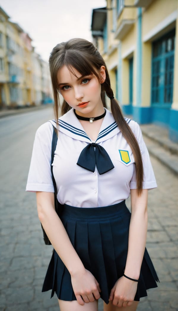 Tags: 21872187, SDXL
{"3": {"inputs": {"seed": 325073949984956, "steps": 64, "cfg": 7.86, "sampler_name": "dpmpp_2m", "scheduler": "karras", "denoise": 1.0, "model": ["27", 0], "positive": ["6", 0], "negative": ["7", 0], "latent_image": ["5", 0]}, "class_type": "KSampler"}, "4": {"inputs": {"ckpt_name": "helloworldxl.safetensors"}, "class_type": "CheckpointLoaderSimple"}, "5": {"inputs": {"width": 768, "height": 1344, "batch_size": 1}, "class_type": "EmptyLatentImage"}, "6": {"inputs": {"text": "22 year old girl, (ukrainian:1.07), (detailed face:1.09), (beautiful eyes:1.07), (idol:1.01), (eyelashes:1.05), (sexy lips:1.06), (seductive facial expression:1.07), (temptress:1.00), (blush:0.96), (pale skin:0.95), (seductive pose:1.11), (slim:0.98), (double eyelids:0.96), (cute:1.10), (in a seductive pose:1.04), (large perky breasts:1.06), (cleavage:1.07), (thigh gap:0.98), (school uniform:1.04), choker, busy street, (detailed skin:1.01), (textured skin:1.02), (natural looking skin:1.00), (film:1.01), (portra:1.09), (RAW:1.08), (skin fuzz:1.04), (soft lighting:1.07), (candid cinema:1.05)", "clip": ["27", 1]}, "class_type": "CLIPTextEncode"}, "7": {"inputs": {"text": "(low resolution:1.07), (open mouth:1.12), (bad hands:1.13), (watermark:1.06), (twisted:1.10), (distorted:1.06), (worst quality:1.06)", "clip": ["27", 1]}, "class_type": "CLIPTextEncode"}, "8": {"inputs": {"samples": ["3", 0], "vae": ["4", 2]}, "class_type": "VAEDecode"}, "25": {"inputs": {"lora_name": "nudify_xl.safetensors", "strength_model": 0.12, "strength_clip": 0.17, "model": ["4", 0], "clip": ["4", 1]}, "class_type": "LoraLoader"}, "26": {"inputs": {"lora_name": "shirtlift_SDXL_v2.safetensors", "strength_model": 0.04, "strength_clip": 0.13, "model": ["25", 0], "clip": ["25", 1]}, "class_type": "LoraLoader"}, "27": {"inputs": {"lora_name": "PerfectEyesXL.safetensors", "strength_model": 0.03, "strength_clip": 0.08, "model": ["26", 0], "clip": ["26", 1]}, "class_type": "LoraLoader"}, "30": {"inputs": {"model_name": "4x_NMKD-Superscale-SP_178000_G.pth"}, "class_type": "UpscaleModelLoader"}, "31": {"inputs": {"upscale_model": ["30", 0], "image": ["8", 0]}, "class_type": "ImageUpscaleWithModel"}, "32": {"inputs": {"upscale_method": "lanczos", "scale_by": 0.5, "image": ["31", 0]}, "class_type": "ImageScaleBy"}, "33": {"inputs": {"pixels": ["32", 0], "vae": ["4", 2]}, "class_type": "VAEEncode"}, "34": {"inputs": {"seed": 325073949984956, "steps": 64, "cfg": 7.86, "sampler_name": "dpmpp_2m", "scheduler": "karras", "denoise": 0.3, "model": ["27", 0], "positive": ["6", 0], "negative": ["7", 0], "latent_image": ["33", 0]}, "class_type": "KSampler"}, "36": {"inputs": {"samples": ["34", 0], "vae": ["4", 2]}, "class_type": "VAEDecode"}, "39": {"inputs": {"filename_prefix": "comfyapi-1711687429834", "images": ["36", 0]}, "class_type": "SaveImage"}}