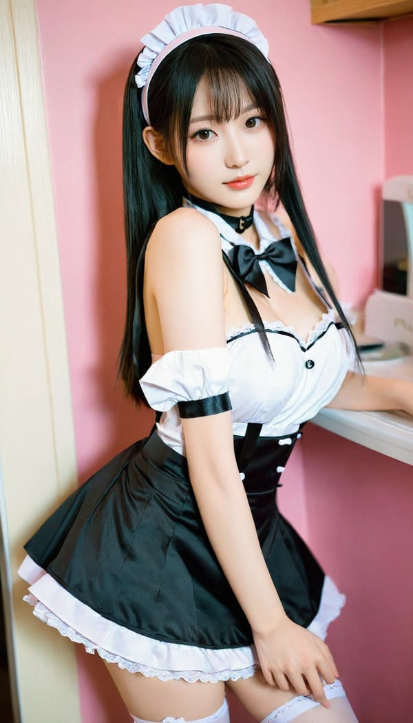 Tags: 21872187, SDXL
{"3": {"inputs": {"seed": 360807377022729, "steps": 64, "cfg": 7.31, "sampler_name": "dpmpp_2m", "scheduler": "karras", "denoise": 1.0, "model": ["27", 0], "positive": ["6", 0], "negative": ["7", 0], "latent_image": ["5", 0]}, "class_type": "KSampler"}, "4": {"inputs": {"ckpt_name": "helloworldxl.safetensors"}, "class_type": "CheckpointLoaderSimple"}, "5": {"inputs": {"width": 768, "height": 1344, "batch_size": 1}, "class_type": "EmptyLatentImage"}, "6": {"inputs": {"text": "21 year old girl, (taiwanese:1.13), (korean:0.96), (seductive pose:1.01), (idol:1.07), (temptress:1.13), (blush:1.00), (seductive facial expression:0.96), (sexy lips:0.97), (eyelashes:1.10), (cute:1.06), (pale skin:0.99), (slim:1.11), (detailed face:1.06), (double eyelids:1.08), (perky ass:1.08), (exposed ass:0.98), (looking back:0.96), (sexy ass:0.99), (thigh gap:1.11), in a (skimpy maid costume:1.14) working at a maid cafe, choker, bowtie, headband, pleated skirt, (skin fuzz:1.08), (detailed skin:1.08), (RAW:1.08), (textured skin:1.06), (soft lighting:1.03), (film:1.05), (natural looking skin:1.04), (candid cinema:1.05)", "clip": ["27", 1]}, "class_type": "CLIPTextEncode"}, "7": {"inputs": {"text": "(twisted:1.14), (low resolution:1.10), (open mouth:1.09), (watermark:1.06), (distorted:1.09), (bad hands:1.10), (worst quality:1.08)", "clip": ["27", 1]}, "class_type": "CLIPTextEncode"}, "8": {"inputs": {"samples": ["3", 0], "vae": ["4", 2]}, "class_type": "VAEDecode"}, "25": {"inputs": {"lora_name": "nudify_xl.safetensors", "strength_model": 0.1, "strength_clip": 0.38, "model": ["4", 0], "clip": ["4", 1]}, "class_type": "LoraLoader"}, "26": {"inputs": {"lora_name": "shirtlift_SDXL_v2.safetensors", "strength_model": 0.14, "strength_clip": 0.16, "model": ["25", 0], "clip": ["25", 1]}, "class_type": "LoraLoader"}, "27": {"inputs": {"lora_name": "PerfectEyesXL.safetensors", "strength_model": 0.04, "strength_clip": 0.02, "model": ["26", 0], "clip": ["26", 1]}, "class_type": "LoraLoader"}, "30": {"inputs": {"model_name": "4x_NMKD-Superscale-SP_178000_G.pth"}, "class_type": "UpscaleModelLoader"}, "31": {"inputs": {"upscale_model": ["30", 0], "image": ["8", 0]}, "class_type": "ImageUpscaleWithModel"}, "32": {"inputs": {"upscale_method": "lanczos", "scale_by": 0.5, "image": ["31", 0]}, "class_type": "ImageScaleBy"}, "33": {"inputs": {"pixels": ["32", 0], "vae": ["4", 2]}, "class_type": "VAEEncode"}, "34": {"inputs": {"seed": 360807377022729, "steps": 64, "cfg": 7.31, "sampler_name": "dpmpp_2m", "scheduler": "karras", "denoise": 0.3, "model": ["27", 0], "positive": ["6", 0], "negative": ["7", 0], "latent_image": ["33", 0]}, "class_type": "KSampler"}, "36": {"inputs": {"samples": ["34", 0], "vae": ["4", 2]}, "class_type": "VAEDecode"}, "39": {"inputs": {"filename_prefix": "comfyapi-1735790290577", "images": ["36", 0]}, "class_type": "SaveImage"}}