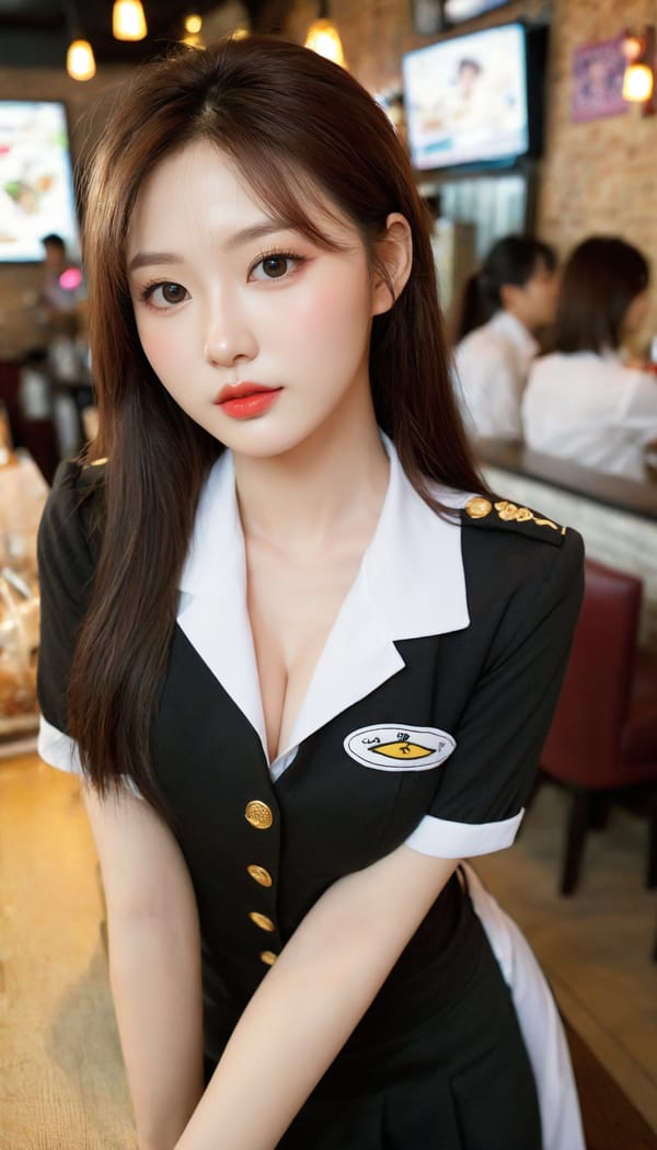 Tags: 21872187, SDXL
{"3": {"inputs": {"seed": 387105127466279, "steps": 32, "cfg": 5.68, "sampler_name": "dpmpp_2m", "scheduler": "karras", "denoise": 1.0, "model": ["27", 0], "positive": ["6", 0], "negative": ["7", 0], "latent_image": ["5", 0]}, "class_type": "KSampler"}, "4": {"inputs": {"ckpt_name": "helloworldxl.safetensors"}, "class_type": "CheckpointLoaderSimple"}, "5": {"inputs": {"width": 768, "height": 1344, "batch_size": 1}, "class_type": "EmptyLatentImage"}, "6": {"inputs": {"text": "20 year old girl, (korean:1.13), (irish:1.00), (seductive facial expression:1.05), (pale skin:1.12), (detailed face:1.11), (idol:0.95), (blush:1.10), (sexy lips:1.05), (cute:1.03), (double eyelids:1.07), (slim:1.14), (beautiful eyes:1.12), (eyelashes:0.97), (temptress:1.04), (seductive pose:0.97), (in a seductive pose:1.02), (large perky breasts:1.01), (cleavage:1.07), (thigh gap:1.00), (a waitress in uniform:1.12) working at a restaurant, (textured skin:1.03), (skin fuzz:1.09), (soft lighting:1.04), (RAW:1.07), (natural looking skin:1.02), (candid cinema:1.08), (detailed skin:1.09), (portra:1.00), (film:1.06)", "clip": ["27", 1]}, "class_type": "CLIPTextEncode"}, "7": {"inputs": {"text": "(low resolution:1.09), (twisted:1.08), (watermark:1.06), (bad hands:1.14), (open mouth:1.07), (worst quality:1.10), (distorted:1.07)", "clip": ["27", 1]}, "class_type": "CLIPTextEncode"}, "8": {"inputs": {"samples": ["3", 0], "vae": ["4", 2]}, "class_type": "VAEDecode"}, "25": {"inputs": {"lora_name": "nudify_xl.safetensors", "strength_model": 0.33, "strength_clip": 0.32, "model": ["4", 0], "clip": ["4", 1]}, "class_type": "LoraLoader"}, "26": {"inputs": {"lora_name": "shirtlift_SDXL_v2.safetensors", "strength_model": 0.07, "strength_clip": 0.16, "model": ["25", 0], "clip": ["25", 1]}, "class_type": "LoraLoader"}, "27": {"inputs": {"lora_name": "PerfectEyesXL.safetensors", "strength_model": 0.01, "strength_clip": 0.13, "model": ["26", 0], "clip": ["26", 1]}, "class_type": "LoraLoader"}, "30": {"inputs": {"model_name": "4x_NMKD-Superscale-SP_178000_G.pth"}, "class_type": "UpscaleModelLoader"}, "31": {"inputs": {"upscale_model": ["30", 0], "image": ["8", 0]}, "class_type": "ImageUpscaleWithModel"}, "32": {"inputs": {"upscale_method": "lanczos", "scale_by": 0.5, "image": ["31", 0]}, "class_type": "ImageScaleBy"}, "33": {"inputs": {"pixels": ["32", 0], "vae": ["4", 2]}, "class_type": "VAEEncode"}, "34": {"inputs": {"seed": 387105127466279, "steps": 32, "cfg": 5.68, "sampler_name": "dpmpp_2m", "scheduler": "karras", "denoise": 0.3, "model": ["27", 0], "positive": ["6", 0], "negative": ["7", 0], "latent_image": ["33", 0]}, "class_type": "KSampler"}, "36": {"inputs": {"samples": ["34", 0], "vae": ["4", 2]}, "class_type": "VAEDecode"}, "39": {"inputs": {"filename_prefix": "comfyapi-1735498488535", "images": ["36", 0]}, "class_type": "SaveImage"}}