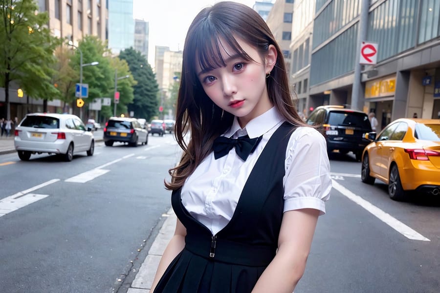 Tags: 21872187
<lora:YaeMiko_Test:0.32>, (russian:1.07), (school uniform:1.14), (large breasts:0.98), choker, busy street in urban city, <lora:skirtlift-v4:0.93 <lora:Addams:0.33>, cute, (photorealistic:1.17), eyelashes, pale skin, perky breasts, full body portrait, best quality, delicate and beautiful girl, 1girl, (dramatic:1.18)
Negative prompt: ugly, disfigured, (worst quality:2.10)
Steps: 32, Sampler: DPM++ 2M Karras, CFG scale: 6.94, Seed: 963044618, Size: 768x512, Model hash: fc2511737a, Model: chilloutmix_NiPrunedFp32Fix, Seed resize from: -1x-1, Denoising strength: 0.4, Version: v1.2.1, Hires upscale: 3.0, Hires steps: 16, Hires upscaler: ESRGAN_4x