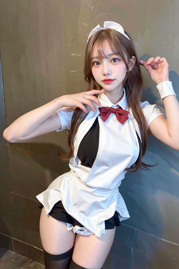 Tags: 21872187
<lora:JapaneseDollLikeness_v15:0.65>, <lora:koreanDollLikeness:0.80>, <lora:YaeMiko_Test:0.65>, (ukrainian:0.91), maid cafe, stockings, (maid costume:1.06), choker, bowtie, headband, (pleated skirt:1.11), <lora:shirtliftv3:1.01>, <lora:breastinClass:0.36>, extremely detailed eyes, extremely detailed face, cute, (photorealistic:1.13), sexy lips, seductive smile, double eyelids, eyelashes, pale skin, perky breasts, 4K, tall, (long slim legs:0.95), delicate and beautiful girl, 1girl, (stunningly attractive:0.98)
Negative prompt: sketches, paintings, black and white, (worst quality:2.24)
Steps: 32, Sampler: DPM++ 2M Karras, CFG scale: 5.08, Seed: 635502213, Size: 512x768, Model hash: fc2511737a, Model: chilloutmix_NiPrunedFp32Fix, Seed resize from: -1x-1, Denoising strength: 0.4, Version: v1.2.1, Hires upscale: 2.0, Hires steps: 32, Hires upscaler: ESRGAN_4x