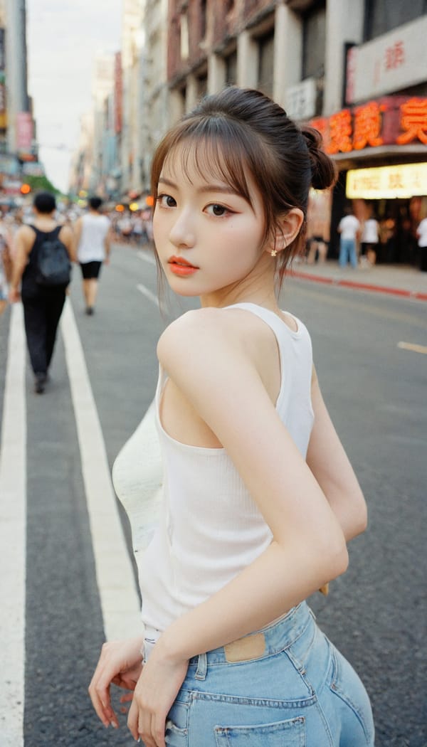 Tags: 21872187, SDXL
{"3": {"inputs": {"seed": 727455324982820, "steps": 32, "cfg": 6.94, "sampler_name": "dpmpp_2m", "scheduler": "karras", "denoise": 1.0, "model": ["27", 0], "positive": ["6", 0], "negative": ["7", 0], "latent_image": ["5", 0]}, "class_type": "KSampler"}, "4": {"inputs": {"ckpt_name": "leosamsHelloworldSDXL_helloworldSDXL32DPO.safetensors"}, "class_type": "CheckpointLoaderSimple"}, "5": {"inputs": {"width": 768, "height": 1344, "batch_size": 1}, "class_type": "EmptyLatentImage"}, "6": {"inputs": {"text": "21 year old girl, (eyelashes:1.09), (blush:1.04), (temptress:0.98), (double eyelids:1.05), (slim:1.06), (idol:1.11), (detailed face:0.99), (seductive pose:1.13), (seductive facial expression:0.95), (beautiful eyes:1.12), (pale skin:1.06), (cute:0.97), (sexy lips:1.14), (on all fours:1.01), (spreading ass cheeks:1.11), (from behind:1.12), (backboob:1.01), (white tanktop:1.09), busy street, (textured skin:1.09), (candid cinema:1.01), (portra:1.07), (RAW:1.03), (skin fuzz:1.09), (soft lighting:1.00), (detailed skin:1.01), (film:1.05), (natural looking skin:1.06)", "clip": ["27", 1]}, "class_type": "CLIPTextEncode"}, "7": {"inputs": {"text": "(open mouth:1.08), (watermark:1.07), (low resolution:1.12), (bad hands:1.05), (worst quality:1.10), (distorted:1.10), (twisted:1.10)", "clip": ["27", 1]}, "class_type": "CLIPTextEncode"}, "8": {"inputs": {"samples": ["3", 0], "vae": ["4", 2]}, "class_type": "VAEDecode"}, "25": {"inputs": {"lora_name": "nudify_xl.safetensors", "strength_model": 0.1, "strength_clip": 0.36, "model": ["4", 0], "clip": ["4", 1]}, "class_type": "LoraLoader"}, "26": {"inputs": {"lora_name": "shirtlift_SDXL_v2.safetensors", "strength_model": 0.1, "strength_clip": 0.17, "model": ["25", 0], "clip": ["25", 1]}, "class_type": "LoraLoader"}, "27": {"inputs": {"lora_name": "PerfectEyesXL.safetensors", "strength_model": 0.19, "strength_clip": 0.04, "model": ["26", 0], "clip": ["26", 1]}, "class_type": "LoraLoader"}, "30": {"inputs": {"model_name": "4x_NMKD-Superscale-SP_178000_G.pth"}, "class_type": "UpscaleModelLoader"}, "31": {"inputs": {"upscale_model": ["30", 0], "image": ["8", 0]}, "class_type": "ImageUpscaleWithModel"}, "32": {"inputs": {"upscale_method": "lanczos", "scale_by": 0.5, "image": ["31", 0]}, "class_type": "ImageScaleBy"}, "33": {"inputs": {"pixels": ["32", 0], "vae": ["4", 2]}, "class_type": "VAEEncode"}, "34": {"inputs": {"seed": 727455324982820, "steps": 32, "cfg": 6.94, "sampler_name": "dpmpp_2m", "scheduler": "karras", "denoise": 0.3, "model": ["27", 0], "positive": ["6", 0], "negative": ["7", 0], "latent_image": ["33", 0]}, "class_type": "KSampler"}, "36": {"inputs": {"samples": ["34", 0], "vae": ["4", 2]}, "class_type": "VAEDecode"}, "39": {"inputs": {"filename_prefix": "comfyapi-1708011795401", "images": ["36", 0]}, "class_type": "SaveImage"}}