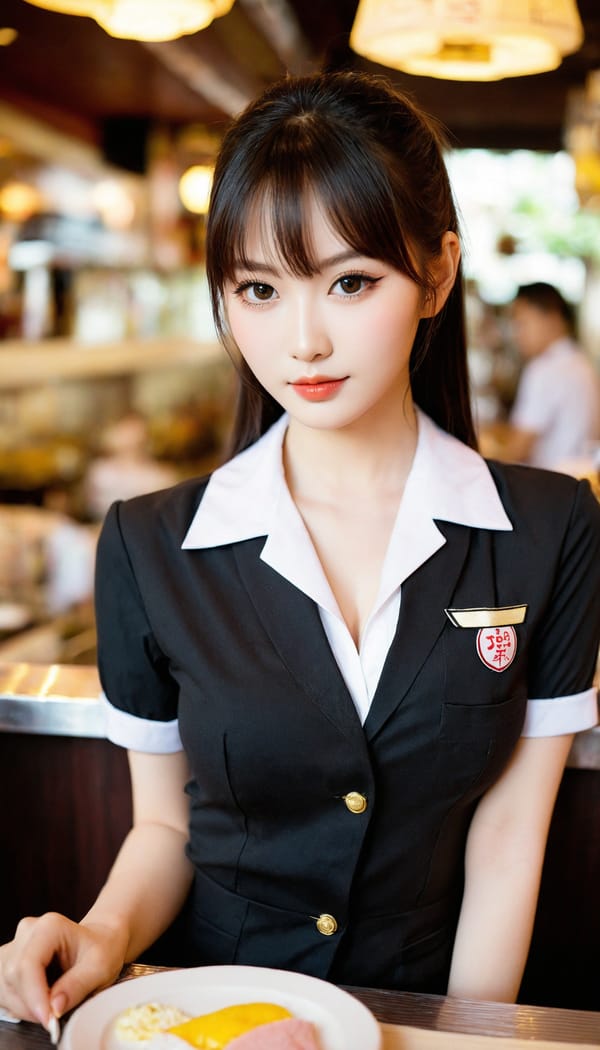 Tags: 21872187, SDXL
{"3": {"inputs": {"seed": 273976809856704, "steps": 64, "cfg": 7.6, "sampler_name": "dpmpp_2m", "scheduler": "karras", "denoise": 1.0, "model": ["27", 0], "positive": ["6", 0], "negative": ["7", 0], "latent_image": ["5", 0]}, "class_type": "KSampler"}, "4": {"inputs": {"ckpt_name": "helloworldxl.safetensors"}, "class_type": "CheckpointLoaderSimple"}, "5": {"inputs": {"width": 768, "height": 1344, "batch_size": 1}, "class_type": "EmptyLatentImage"}, "6": {"inputs": {"text": "18 year old girl, (taiwanese:0.95), (japanese:1.04), (ukrainian:1.00), (sexy lips:1.01), (double eyelids:1.01), (temptress:1.07), (beautiful eyes:1.00), (seductive facial expression:1.04), (seductive pose:1.09), (pale skin:1.00), (detailed face:1.02), (idol:0.98), (blush:1.07), (eyelashes:1.05), (slim:1.06), (cute:1.12), (in a seductive pose:1.12), (large perky breasts:1.11), (cleavage:1.02), (thigh gap:0.95), (a waitress in uniform:1.12) working at a restaurant, (textured skin:1.05), (detailed skin:1.04), (natural looking skin:1.08), (portra:1.07), (film:1.03), (soft lighting:1.09), (RAW:1.01), (skin fuzz:1.04), (candid cinema:1.04)", "clip": ["27", 1]}, "class_type": "CLIPTextEncode"}, "7": {"inputs": {"text": "(worst quality:1.07), (distorted:1.13), (twisted:1.07), (watermark:1.13), (bad hands:1.12), (low resolution:1.13), (open mouth:1.10)", "clip": ["27", 1]}, "class_type": "CLIPTextEncode"}, "8": {"inputs": {"samples": ["3", 0], "vae": ["4", 2]}, "class_type": "VAEDecode"}, "25": {"inputs": {"lora_name": "nudify_xl.safetensors", "strength_model": 0.13, "strength_clip": 0.13, "model": ["4", 0], "clip": ["4", 1]}, "class_type": "LoraLoader"}, "26": {"inputs": {"lora_name": "shirtlift_SDXL_v2.safetensors", "strength_model": 0.0, "strength_clip": 0.11, "model": ["25", 0], "clip": ["25", 1]}, "class_type": "LoraLoader"}, "27": {"inputs": {"lora_name": "PerfectEyesXL.safetensors", "strength_model": 0.13, "strength_clip": 0.07, "model": ["26", 0], "clip": ["26", 1]}, "class_type": "LoraLoader"}, "30": {"inputs": {"model_name": "4x_NMKD-Superscale-SP_178000_G.pth"}, "class_type": "UpscaleModelLoader"}, "31": {"inputs": {"upscale_model": ["30", 0], "image": ["8", 0]}, "class_type": "ImageUpscaleWithModel"}, "32": {"inputs": {"upscale_method": "lanczos", "scale_by": 0.5, "image": ["31", 0]}, "class_type": "ImageScaleBy"}, "33": {"inputs": {"pixels": ["32", 0], "vae": ["4", 2]}, "class_type": "VAEEncode"}, "34": {"inputs": {"seed": 273976809856704, "steps": 64, "cfg": 7.6, "sampler_name": "dpmpp_2m", "scheduler": "karras", "denoise": 0.3, "model": ["27", 0], "positive": ["6", 0], "negative": ["7", 0], "latent_image": ["33", 0]}, "class_type": "KSampler"}, "36": {"inputs": {"samples": ["34", 0], "vae": ["4", 2]}, "class_type": "VAEDecode"}, "39": {"inputs": {"filename_prefix": "comfyapi-1717537748189", "images": ["36", 0]}, "class_type": "SaveImage"}}