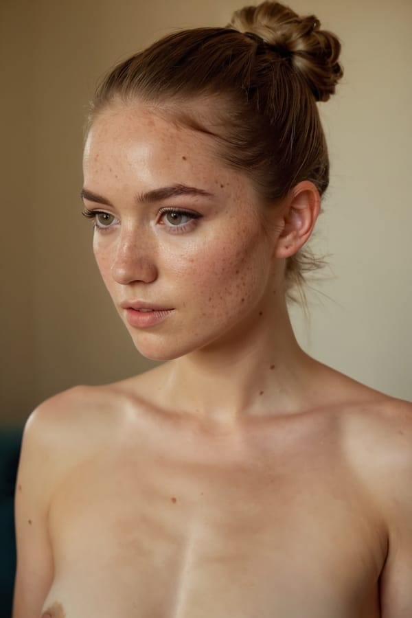 Tags: undefined
professional cinematic photo, (2b:0.1) , lace, detailed natural skin and blemishes, close-up, face focus, 35mm photograph, professional, 4k, highly detailed, (freckles:0.3), bare breasts, (topless:1.8), (small perky breasts:1.7), ponytail,
Negative prompt: (eyes),drawing, painting, crayon, sketch, graphite, impressionist, noisy, blurry, soft, deformed, ugly, (worst quality, low quality, normal quality, lowres, low details, oversaturated, undersaturated, overexposed, underexposed, grayscale, bw, bad photo, bad photography, bad art:1.4), (watermark, signature, text font, username, error, logo, words, letters, digits, autograph, trademark, name:1.2), (blur, blurry, grainy), morbid, ugly, asymmetrical, mutated malformed, mutilated, poorly lit, bad shadow, draft, cropped, out of frame, cut off, censored, jpeg artifacts, out of focus, glitch, duplicate, (airbrushed, cartoon, anime, semi-realistic, cgi, render, blender, digital art, manga, amateur:1.3), (3D ,3D Game, 3D Game Scene, 3D Character:1.1), (bad hands, bad anatomy, bad body, bad face, bad teeth, bad arms, bad legs, deformities:1.3)
Steps: 40, Sampler: DPM++ 2M, CFG scale: 7, Seed: 1288801955, Size: 768x1152, Model hash: aeb7e9e689, Model: juggernautXL_v8Rundiffusion, Denoising strength: 0.35, Hires upscale: 1.25, Hires upscaler: R-ESRGAN 4x+, Version: v1.7.0