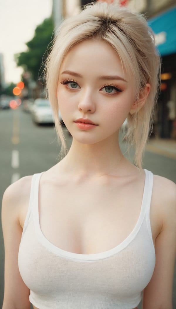 Tags: 21872187, SDXL
{"3": {"inputs": {"seed": 682281059183253, "steps": 64, "cfg": 5.76, "sampler_name": "dpmpp_2m", "scheduler": "karras", "denoise": 1.0, "model": ["27", 0], "positive": ["6", 0], "negative": ["7", 0], "latent_image": ["5", 0]}, "class_type": "KSampler"}, "4": {"inputs": {"ckpt_name": "juggernautxl.safetensors"}, "class_type": "CheckpointLoaderSimple"}, "5": {"inputs": {"width": 768, "height": 1344, "batch_size": 1}, "class_type": "EmptyLatentImage"}, "6": {"inputs": {"text": "18 year old girl, (detailed face:1.05), (cute:1.01), (eyelashes:1.11), (blush:1.00), (slim:1.03), (double eyelids:0.99), (beautiful eyes:0.95), (pale skin:1.10), (sexy lips:1.01), (idol:0.95), (temptress:1.03), (in a seductive pose:0.99), (large perky breasts:0.96), (cleavage:1.04), (thigh gap:1.02), (white tanktop:0.98), busy street, (textured skin:1.02), (detailed skin:1.09), (skin fuzz:1.00), (RAW:1.08), (film:1.06), (portra:1.07), (soft lighting:1.07), (natural looking skin:1.09), (candid cinema:1.08)", "clip": ["27", 1]}, "class_type": "CLIPTextEncode"}, "7": {"inputs": {"text": "(watermark:1.13), (open mouth:1.07), (worst quality:1.06), (low resolution:1.06), (distorted:1.05), (twisted:1.07), (bad hands:1.14)", "clip": ["27", 1]}, "class_type": "CLIPTextEncode"}, "8": {"inputs": {"samples": ["3", 0], "vae": ["4", 2]}, "class_type": "VAEDecode"}, "25": {"inputs": {"lora_name": "nudify_xl.safetensors", "strength_model": 0.21, "strength_clip": 0.34, "model": ["4", 0], "clip": ["4", 1]}, "class_type": "LoraLoader"}, "26": {"inputs": {"lora_name": "shirtlift_SDXL_v2.safetensors", "strength_model": 0.05, "strength_clip": 0.04, "model": ["25", 0], "clip": ["25", 1]}, "class_type": "LoraLoader"}, "27": {"inputs": {"lora_name": "PerfectEyesXL.safetensors", "strength_model": 0.09, "strength_clip": 0.17, "model": ["26", 0], "clip": ["26", 1]}, "class_type": "LoraLoader"}, "30": {"inputs": {"model_name": "4x_NMKD-Superscale-SP_178000_G.pth"}, "class_type": "UpscaleModelLoader"}, "31": {"inputs": {"upscale_model": ["30", 0], "image": ["8", 0]}, "class_type": "ImageUpscaleWithModel"}, "32": {"inputs": {"upscale_method": "lanczos", "scale_by": 0.5, "image": ["31", 0]}, "class_type": "ImageScaleBy"}, "33": {"inputs": {"pixels": ["32", 0], "vae": ["4", 2]}, "class_type": "VAEEncode"}, "34": {"inputs": {"seed": 682281059183253, "steps": 64, "cfg": 5.76, "sampler_name": "dpmpp_2m", "scheduler": "karras", "denoise": 0.3, "model": ["27", 0], "positive": ["6", 0], "negative": ["7", 0], "latent_image": ["33", 0]}, "class_type": "KSampler"}, "36": {"inputs": {"samples": ["34", 0], "vae": ["4", 2]}, "class_type": "VAEDecode"}, "39": {"inputs": {"filename_prefix": "comfyapi-1714357440689", "images": ["36", 0]}, "class_type": "SaveImage"}}