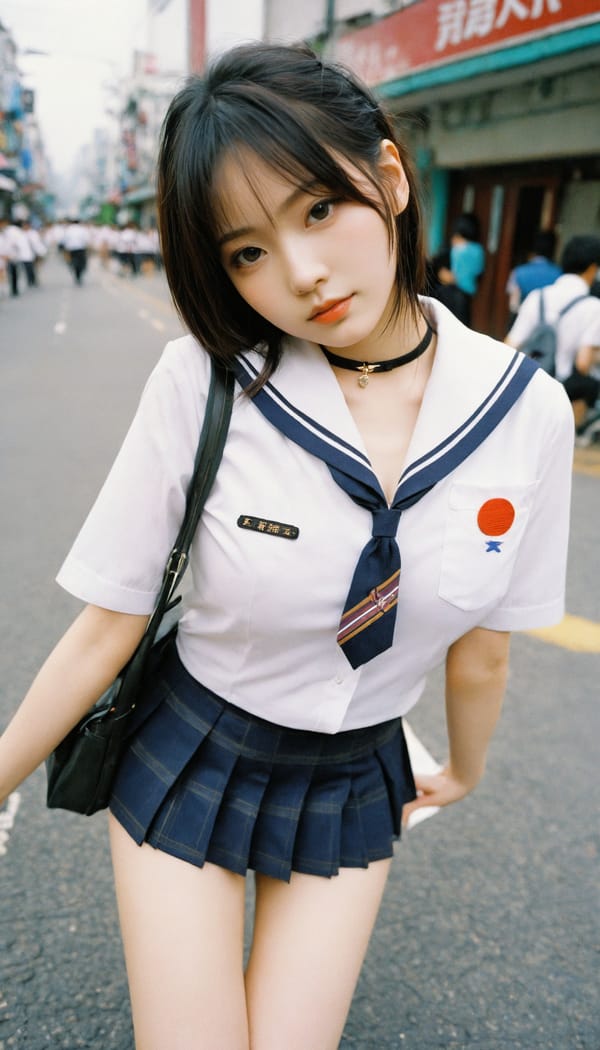 Tags: 21872187, SDXL
{"3": {"inputs": {"seed": 593629780540224, "steps": 32, "cfg": 5.31, "sampler_name": "dpmpp_2m", "scheduler": "karras", "denoise": 1.0, "model": ["27", 0], "positive": ["6", 0], "negative": ["7", 0], "latent_image": ["5", 0]}, "class_type": "KSampler"}, "4": {"inputs": {"ckpt_name": "helloworldxl.safetensors"}, "class_type": "CheckpointLoaderSimple"}, "5": {"inputs": {"width": 768, "height": 1344, "batch_size": 1}, "class_type": "EmptyLatentImage"}, "6": {"inputs": {"text": "20 year old girl, (taiwanese:1.08), (korean:0.95), (japanese:1.12), (beautiful eyes:0.98), (cute:0.96), (eyelashes:0.96), (pale skin:1.07), (double eyelids:0.99), (detailed face:0.99), (blush:1.06), (slim:1.04), (seductive facial expression:1.06), (idol:1.05), (sexy lips:1.03), (in a seductive pose:1.07), (large perky breasts:1.06), (cleavage:1.12), (thigh gap:0.96), (school uniform:1.02), choker, busy street, (textured skin:1.07), (RAW:1.08), (skin fuzz:1.05), (film:1.06), (natural looking skin:1.04), (candid cinema:1.08), (portra:1.05), (soft lighting:1.05), (detailed skin:1.09)", "clip": ["27", 1]}, "class_type": "CLIPTextEncode"}, "7": {"inputs": {"text": "(low resolution:1.07), (open mouth:1.06), (distorted:1.14), (watermark:1.05), (bad hands:1.11), (worst quality:1.12)", "clip": ["27", 1]}, "class_type": "CLIPTextEncode"}, "8": {"inputs": {"samples": ["3", 0], "vae": ["4", 2]}, "class_type": "VAEDecode"}, "25": {"inputs": {"lora_name": "nudify_xl.safetensors", "strength_model": 0.04, "strength_clip": 0.3, "model": ["4", 0], "clip": ["4", 1]}, "class_type": "LoraLoader"}, "26": {"inputs": {"lora_name": "shirtlift_SDXL_v2.safetensors", "strength_model": 0.07, "strength_clip": 0.09, "model": ["25", 0], "clip": ["25", 1]}, "class_type": "LoraLoader"}, "27": {"inputs": {"lora_name": "PerfectEyesXL.safetensors", "strength_model": 0.17, "strength_clip": 0.18, "model": ["26", 0], "clip": ["26", 1]}, "class_type": "LoraLoader"}, "30": {"inputs": {"model_name": "4x_NMKD-Superscale-SP_178000_G.pth"}, "class_type": "UpscaleModelLoader"}, "31": {"inputs": {"upscale_model": ["30", 0], "image": ["8", 0]}, "class_type": "ImageUpscaleWithModel"}, "32": {"inputs": {"upscale_method": "lanczos", "scale_by": 0.5, "image": ["31", 0]}, "class_type": "ImageScaleBy"}, "33": {"inputs": {"pixels": ["32", 0], "vae": ["4", 2]}, "class_type": "VAEEncode"}, "34": {"inputs": {"seed": 593629780540224, "steps": 32, "cfg": 5.31, "sampler_name": "dpmpp_2m", "scheduler": "karras", "denoise": 0.3, "model": ["27", 0], "positive": ["6", 0], "negative": ["7", 0], "latent_image": ["33", 0]}, "class_type": "KSampler"}, "36": {"inputs": {"samples": ["34", 0], "vae": ["4", 2]}, "class_type": "VAEDecode"}, "39": {"inputs": {"filename_prefix": "comfyapi-1713585103248", "images": ["36", 0]}, "class_type": "SaveImage"}}