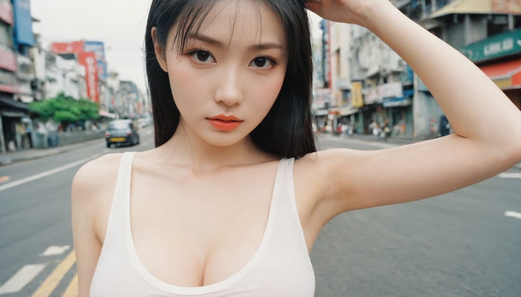 Tags: 21872187, SDXL
{"3": {"inputs": {"seed": 836866674312786, "steps": 32, "cfg": 5.09, "sampler_name": "dpmpp_2m", "scheduler": "karras", "denoise": 1.0, "model": ["27", 0], "positive": ["6", 0], "negative": ["7", 0], "latent_image": ["5", 0]}, "class_type": "KSampler"}, "4": {"inputs": {"ckpt_name": "helloworldxl.safetensors"}, "class_type": "CheckpointLoaderSimple"}, "5": {"inputs": {"width": 1344, "height": 768, "batch_size": 1}, "class_type": "EmptyLatentImage"}, "6": {"inputs": {"text": "28 year old girl, (irish:1.09), (taiwanese:0.96), (idol:1.11), (temptress:1.03), (cute:1.03), (seductive facial expression:1.03), (pale skin:1.00), (slim:1.13), (double eyelids:1.05), (beautiful eyes:1.13), (detailed face:1.13), (eyelashes:1.10), (seductive pose:1.03), (blush:1.12), (sexy lips:1.12), (in a seductive pose:0.99), (large perky breasts:1.03), (cleavage:1.12), (thigh gap:0.99), (white tanktop:1.07), busy street, (skin fuzz:1.07), (film:1.07), (detailed skin:1.08), (textured skin:1.03), (candid cinema:1.04), (RAW:1.03), (portra:1.03), (natural looking skin:1.06), (soft lighting:1.06)", "clip": ["27", 1]}, "class_type": "CLIPTextEncode"}, "7": {"inputs": {"text": "(watermark:1.05), (open mouth:1.07), (low resolution:1.07), (bad hands:1.11), (twisted:1.10), (worst quality:1.11), (distorted:1.14)", "clip": ["27", 1]}, "class_type": "CLIPTextEncode"}, "8": {"inputs": {"samples": ["3", 0], "vae": ["4", 2]}, "class_type": "VAEDecode"}, "25": {"inputs": {"lora_name": "nudify_xl.safetensors", "strength_model": 0.24, "strength_clip": 0.05, "model": ["4", 0], "clip": ["4", 1]}, "class_type": "LoraLoader"}, "26": {"inputs": {"lora_name": "shirtlift_SDXL_v2.safetensors", "strength_model": 0.08, "strength_clip": 0.03, "model": ["25", 0], "clip": ["25", 1]}, "class_type": "LoraLoader"}, "27": {"inputs": {"lora_name": "PerfectEyesXL.safetensors", "strength_model": 0.04, "strength_clip": 0.09, "model": ["26", 0], "clip": ["26", 1]}, "class_type": "LoraLoader"}, "30": {"inputs": {"model_name": "4x_NMKD-Superscale-SP_178000_G.pth"}, "class_type": "UpscaleModelLoader"}, "31": {"inputs": {"upscale_model": ["30", 0], "image": ["8", 0]}, "class_type": "ImageUpscaleWithModel"}, "32": {"inputs": {"upscale_method": "lanczos", "scale_by": 0.5, "image": ["31", 0]}, "class_type": "ImageScaleBy"}, "33": {"inputs": {"pixels": ["32", 0], "vae": ["4", 2]}, "class_type": "VAEEncode"}, "34": {"inputs": {"seed": 836866674312786, "steps": 32, "cfg": 5.09, "sampler_name": "dpmpp_2m", "scheduler": "karras", "denoise": 0.3, "model": ["27", 0], "positive": ["6", 0], "negative": ["7", 0], "latent_image": ["33", 0]}, "class_type": "KSampler"}, "36": {"inputs": {"samples": ["34", 0], "vae": ["4", 2]}, "class_type": "VAEDecode"}, "39": {"inputs": {"filename_prefix": "comfyapi-1718944665780", "images": ["36", 0]}, "class_type": "SaveImage"}}