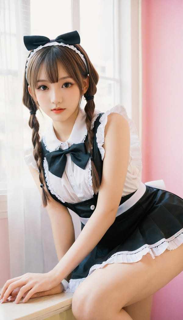 Tags: 21872187, SDXL
{"3": {"inputs": {"seed": 614786376261659, "steps": 32, "cfg": 6.97, "sampler_name": "dpmpp_2m", "scheduler": "karras", "denoise": 1.0, "model": ["27", 0], "positive": ["6", 0], "negative": ["7", 0], "latent_image": ["5", 0]}, "class_type": "KSampler"}, "4": {"inputs": {"ckpt_name": "leosamsHelloworldSDXL_helloworldSDXL32DPO.safetensors"}, "class_type": "CheckpointLoaderSimple"}, "5": {"inputs": {"width": 768, "height": 1344, "batch_size": 1}, "class_type": "EmptyLatentImage"}, "6": {"inputs": {"text": "21 year old girl, (detailed face:0.98), (idol:0.98), (eyelashes:1.14), (double eyelids:0.96), (temptress:1.01), (slim:0.96), (blush:1.03), (sexy lips:0.99), (seductive facial expression:1.01), (pale skin:0.98), (seductive pose:0.98), (cute:0.96), (perky ass:1.03), (exposed ass:1.09), (looking back:1.03), (sexy ass:1.11), (thigh gap:1.07), in a (skimpy maid costume:1.13) working at a maid cafe, choker, bowtie, headband, pleated skirt, (film:1.08), (RAW:1.05), (textured skin:1.08), (detailed skin:1.05), (skin fuzz:1.04), (portra:1.00), (soft lighting:1.00), (candid cinema:1.02), (natural looking skin:1.04)", "clip": ["27", 1]}, "class_type": "CLIPTextEncode"}, "7": {"inputs": {"text": "(bad hands:1.07), (distorted:1.12), (low resolution:1.08), (twisted:1.07), (worst quality:1.05), (watermark:1.06), (open mouth:1.11)", "clip": ["27", 1]}, "class_type": "CLIPTextEncode"}, "8": {"inputs": {"samples": ["3", 0], "vae": ["4", 2]}, "class_type": "VAEDecode"}, "25": {"inputs": {"lora_name": "nudify_xl.safetensors", "strength_model": 0.2, "strength_clip": 0.09, "model": ["4", 0], "clip": ["4", 1]}, "class_type": "LoraLoader"}, "26": {"inputs": {"lora_name": "shirtlift_SDXL_v2.safetensors", "strength_model": 0.02, "strength_clip": 0.13, "model": ["25", 0], "clip": ["25", 1]}, "class_type": "LoraLoader"}, "27": {"inputs": {"lora_name": "PerfectEyesXL.safetensors", "strength_model": 0.08, "strength_clip": 0.11, "model": ["26", 0], "clip": ["26", 1]}, "class_type": "LoraLoader"}, "30": {"inputs": {"model_name": "4x_NMKD-Superscale-SP_178000_G.pth"}, "class_type": "UpscaleModelLoader"}, "31": {"inputs": {"upscale_model": ["30", 0], "image": ["8", 0]}, "class_type": "ImageUpscaleWithModel"}, "32": {"inputs": {"upscale_method": "lanczos", "scale_by": 0.5, "image": ["31", 0]}, "class_type": "ImageScaleBy"}, "33": {"inputs": {"pixels": ["32", 0], "vae": ["4", 2]}, "class_type": "VAEEncode"}, "34": {"inputs": {"seed": 614786376261659, "steps": 32, "cfg": 6.97, "sampler_name": "dpmpp_2m", "scheduler": "karras", "denoise": 0.3, "model": ["27", 0], "positive": ["6", 0], "negative": ["7", 0], "latent_image": ["33", 0]}, "class_type": "KSampler"}, "36": {"inputs": {"samples": ["34", 0], "vae": ["4", 2]}, "class_type": "VAEDecode"}, "39": {"inputs": {"filename_prefix": "comfyapi-1707302610334", "images": ["36", 0]}, "class_type": "SaveImage"}}