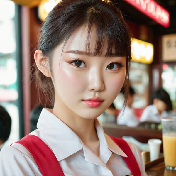 Tags: 21872187, SDXL
{"3": {"inputs": {"seed": 848854782447681, "steps": 32, "cfg": 7.94, "sampler_name": "dpmpp_2m", "scheduler": "karras", "denoise": 1.0, "model": ["27", 0], "positive": ["6", 0], "negative": ["7", 0], "latent_image": ["5", 0]}, "class_type": "KSampler"}, "4": {"inputs": {"ckpt_name": "juggernautxl.safetensors"}, "class_type": "CheckpointLoaderSimple"}, "5": {"inputs": {"width": 1024, "height": 1024, "batch_size": 1}, "class_type": "EmptyLatentImage"}, "6": {"inputs": {"text": "20 year old girl, (korean:1.14), (eyelashes:0.99), (cute:0.97), (sexy lips:1.07), (seductive pose:1.01), (seductive facial expression:1.00), (idol:1.03), (slim:1.09), (pale skin:0.97), (detailed face:1.08), (blush:1.14), (beautiful eyes:1.05), (temptress:1.04), (double eyelids:1.01), (perky ass:0.99), (exposed ass:1.05), (looking back:1.01), (sexy ass:1.12), (thigh gap:0.99), (a waitress in uniform:1.01) working at a restaurant, (candid cinema:1.02), (textured skin:1.01), (RAW:1.06), (soft lighting:1.00), (portra:1.02), (skin fuzz:1.08), (film:1.00), (detailed skin:1.03), (natural looking skin:1.04)", "clip": ["27", 1]}, "class_type": "CLIPTextEncode"}, "7": {"inputs": {"text": "(worst quality:1.12), (twisted:1.08), (bad hands:1.13), (watermark:1.07), (open mouth:1.09), (low resolution:1.14), (distorted:1.08)", "clip": ["27", 1]}, "class_type": "CLIPTextEncode"}, "8": {"inputs": {"samples": ["3", 0], "vae": ["4", 2]}, "class_type": "VAEDecode"}, "25": {"inputs": {"lora_name": "nudify_xl.safetensors", "strength_model": 0.1, "strength_clip": 0.07, "model": ["4", 0], "clip": ["4", 1]}, "class_type": "LoraLoader"}, "26": {"inputs": {"lora_name": "shirtlift_SDXL_v2.safetensors", "strength_model": 0.16, "strength_clip": 0.16, "model": ["25", 0], "clip": ["25", 1]}, "class_type": "LoraLoader"}, "27": {"inputs": {"lora_name": "PerfectEyesXL.safetensors", "strength_model": 0.08, "strength_clip": 0.12, "model": ["26", 0], "clip": ["26", 1]}, "class_type": "LoraLoader"}, "30": {"inputs": {"model_name": "4x_NMKD-Superscale-SP_178000_G.pth"}, "class_type": "UpscaleModelLoader"}, "31": {"inputs": {"upscale_model": ["30", 0], "image": ["8", 0]}, "class_type": "ImageUpscaleWithModel"}, "32": {"inputs": {"upscale_method": "lanczos", "scale_by": 0.5, "image": ["31", 0]}, "class_type": "ImageScaleBy"}, "33": {"inputs": {"pixels": ["32", 0], "vae": ["4", 2]}, "class_type": "VAEEncode"}, "34": {"inputs": {"seed": 848854782447681, "steps": 32, "cfg": 7.94, "sampler_name": "dpmpp_2m", "scheduler": "karras", "denoise": 0.3, "model": ["27", 0], "positive": ["6", 0], "negative": ["7", 0], "latent_image": ["33", 0]}, "class_type": "KSampler"}, "36": {"inputs": {"samples": ["34", 0], "vae": ["4", 2]}, "class_type": "VAEDecode"}, "39": {"inputs": {"filename_prefix": "comfyapi-1717197219549", "images": ["36", 0]}, "class_type": "SaveImage"}}