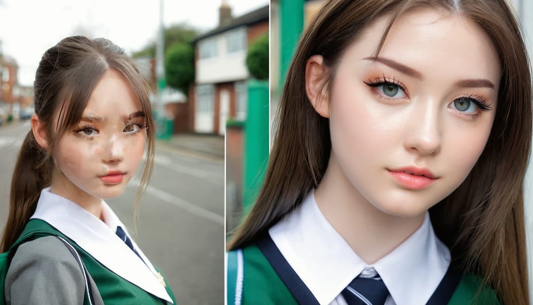 Tags: 21872187, SDXL
{"3": {"inputs": {"seed": 798183126506411, "steps": 32, "cfg": 7.65, "sampler_name": "dpmpp_2m", "scheduler": "karras", "denoise": 1.0, "model": ["27", 0], "positive": ["6", 0], "negative": ["7", 0], "latent_image": ["5", 0]}, "class_type": "KSampler"}, "4": {"inputs": {"ckpt_name": "juggernautxl.safetensors"}, "class_type": "CheckpointLoaderSimple"}, "5": {"inputs": {"width": 1344, "height": 768, "batch_size": 1}, "class_type": "EmptyLatentImage"}, "6": {"inputs": {"text": "22 year old girl, (irish:1.07), (seductive facial expression:1.01), (blush:1.08), (seductive pose:0.96), (idol:1.13), (cute:1.11), (double eyelids:1.13), (slim:1.06), (pale skin:1.07), (temptress:1.08), (beautiful eyes:1.05), (detailed face:1.14), (eyelashes:1.08), (sexy lips:1.01), (perky ass:1.10), (exposed ass:1.13), (looking back:1.14), (sexy ass:1.08), (thigh gap:0.96), (school uniform:1.12), choker, busy street, (detailed skin:1.05), (portra:1.07), (film:1.02), (natural looking skin:1.05), (RAW:1.03), (textured skin:1.01), (candid cinema:1.00), (skin fuzz:1.03), (soft lighting:1.05)", "clip": ["27", 1]}, "class_type": "CLIPTextEncode"}, "7": {"inputs": {"text": "(twisted:1.09), (bad hands:1.13), (open mouth:1.05), (watermark:1.09), (low resolution:1.05), (worst quality:1.13), (distorted:1.11)", "clip": ["27", 1]}, "class_type": "CLIPTextEncode"}, "8": {"inputs": {"samples": ["3", 0], "vae": ["4", 2]}, "class_type": "VAEDecode"}, "25": {"inputs": {"lora_name": "nudify_xl.safetensors", "strength_model": 0.27, "strength_clip": 0.22, "model": ["4", 0], "clip": ["4", 1]}, "class_type": "LoraLoader"}, "26": {"inputs": {"lora_name": "shirtlift_SDXL_v2.safetensors", "strength_model": 0.04, "strength_clip": 0.15, "model": ["25", 0], "clip": ["25", 1]}, "class_type": "LoraLoader"}, "27": {"inputs": {"lora_name": "PerfectEyesXL.safetensors", "strength_model": 0.03, "strength_clip": 0.07, "model": ["26", 0], "clip": ["26", 1]}, "class_type": "LoraLoader"}, "30": {"inputs": {"model_name": "4x_NMKD-Superscale-SP_178000_G.pth"}, "class_type": "UpscaleModelLoader"}, "31": {"inputs": {"upscale_model": ["30", 0], "image": ["8", 0]}, "class_type": "ImageUpscaleWithModel"}, "32": {"inputs": {"upscale_method": "lanczos", "scale_by": 0.5, "image": ["31", 0]}, "class_type": "ImageScaleBy"}, "33": {"inputs": {"pixels": ["32", 0], "vae": ["4", 2]}, "class_type": "VAEEncode"}, "34": {"inputs": {"seed": 798183126506411, "steps": 32, "cfg": 7.65, "sampler_name": "dpmpp_2m", "scheduler": "karras", "denoise": 0.3, "model": ["27", 0], "positive": ["6", 0], "negative": ["7", 0], "latent_image": ["33", 0]}, "class_type": "KSampler"}, "36": {"inputs": {"samples": ["34", 0], "vae": ["4", 2]}, "class_type": "VAEDecode"}, "39": {"inputs": {"filename_prefix": "comfyapi-1713770204796", "images": ["36", 0]}, "class_type": "SaveImage"}}