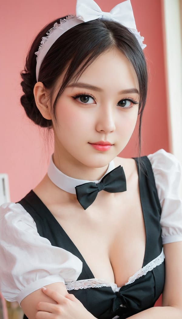 Tags: 21872187, SDXL
{"3": {"inputs": {"seed": 683251263591468, "steps": 64, "cfg": 6.06, "sampler_name": "dpmpp_2m", "scheduler": "karras", "denoise": 1.0, "model": ["27", 0], "positive": ["6", 0], "negative": ["7", 0], "latent_image": ["5", 0]}, "class_type": "KSampler"}, "4": {"inputs": {"ckpt_name": "juggernautXL_v8Rundiffusion.safetensors"}, "class_type": "CheckpointLoaderSimple"}, "5": {"inputs": {"width": 768, "height": 1344, "batch_size": 1}, "class_type": "EmptyLatentImage"}, "6": {"inputs": {"text": "22 year old girl, (beautiful eyes:1.06), (eyelashes:1.10), (detailed face:0.98), (sexy lips:1.13), (idol:1.07), (blush:1.11), (temptress:1.09), (double eyelids:1.06), (slim:1.05), (pale skin:0.99), (seductive pose:1.11), (cute:1.08), (seductive facial expression:0.96), (in a seductive pose:1.05), (large perky breasts:1.08), (cleavage:0.96), (thigh gap:1.14), in a (skimpy maid costume:0.95) working at a maid cafe, choker, bowtie, headband, pleated skirt, (RAW:1.05), (film:1.06), (textured skin:1.08), (skin fuzz:1.07), (soft lighting:1.07), (detailed skin:1.04), (portra:1.09), (natural looking skin:1.05), (candid cinema:1.04)", "clip": ["27", 1]}, "class_type": "CLIPTextEncode"}, "7": {"inputs": {"text": "(worst quality:1.06), (watermark:1.12), (open mouth:1.09), (bad hands:1.14), (twisted:1.07), (distorted:1.08), (low resolution:1.10)", "clip": ["27", 1]}, "class_type": "CLIPTextEncode"}, "8": {"inputs": {"samples": ["3", 0], "vae": ["4", 2]}, "class_type": "VAEDecode"}, "25": {"inputs": {"lora_name": "nudify_xl.safetensors", "strength_model": 0.1, "strength_clip": 0.28, "model": ["4", 0], "clip": ["4", 1]}, "class_type": "LoraLoader"}, "26": {"inputs": {"lora_name": "shirtlift_SDXL_v2.safetensors", "strength_model": 0.01, "strength_clip": 0.15, "model": ["25", 0], "clip": ["25", 1]}, "class_type": "LoraLoader"}, "27": {"inputs": {"lora_name": "PerfectEyesXL.safetensors", "strength_model": 0.05, "strength_clip": 0.12, "model": ["26", 0], "clip": ["26", 1]}, "class_type": "LoraLoader"}, "30": {"inputs": {"model_name": "4x_NMKD-Superscale-SP_178000_G.pth"}, "class_type": "UpscaleModelLoader"}, "31": {"inputs": {"upscale_model": ["30", 0], "image": ["8", 0]}, "class_type": "ImageUpscaleWithModel"}, "32": {"inputs": {"upscale_method": "lanczos", "scale_by": 0.5, "image": ["31", 0]}, "class_type": "ImageScaleBy"}, "33": {"inputs": {"pixels": ["32", 0], "vae": ["4", 2]}, "class_type": "VAEEncode"}, "34": {"inputs": {"seed": 683251263591468, "steps": 64, "cfg": 6.06, "sampler_name": "dpmpp_2m", "scheduler": "karras", "denoise": 0.3, "model": ["27", 0], "positive": ["6", 0], "negative": ["7", 0], "latent_image": ["33", 0]}, "class_type": "KSampler"}, "36": {"inputs": {"samples": ["34", 0], "vae": ["4", 2]}, "class_type": "VAEDecode"}, "39": {"inputs": {"filename_prefix": "comfyapi-1707358284795", "images": ["36", 0]}, "class_type": "SaveImage"}}