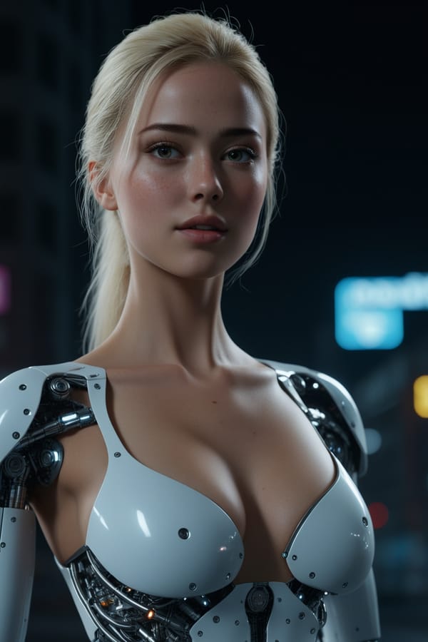 Tags: undefined
her medium breasts are perky with small nipples, professional detailed 3d model 1 robot blond woman, cyborg, black ,looking at viewer, mechanical ,concept robot, background is many futuristic buildings at night with neon signs, night, Future science and technology, highly detailed,  sharp, detailed, from above ,upper body, masterpiece, best quality, octane render, highly detailed, volumetric, dramatic lighting, freckles, realistic, textured skin, 4k, hdr, detached flash, (2b:0.3), <lora:JuggerCineXL2:1.0>
Negative prompt: ugly, deformed, noisy, low poly, blurry, painting, nsfw,armor,headphones,, nsfw,
Steps: 36, Sampler: Euler a, CFG scale: 7, Seed: 1792623879, Size: 768x1152, Model hash: c9e3e68f89, Model: juggernautXL_v9Rundiffusionphoto2, Denoising strength: 0.3, Hires upscale: 1.5, Hires steps: 12, Hires upscaler: R-ESRGAN 4x+, Lora hashes: "JuggerCineXL2: 91f68961ddc0", Version: v1.7.0
