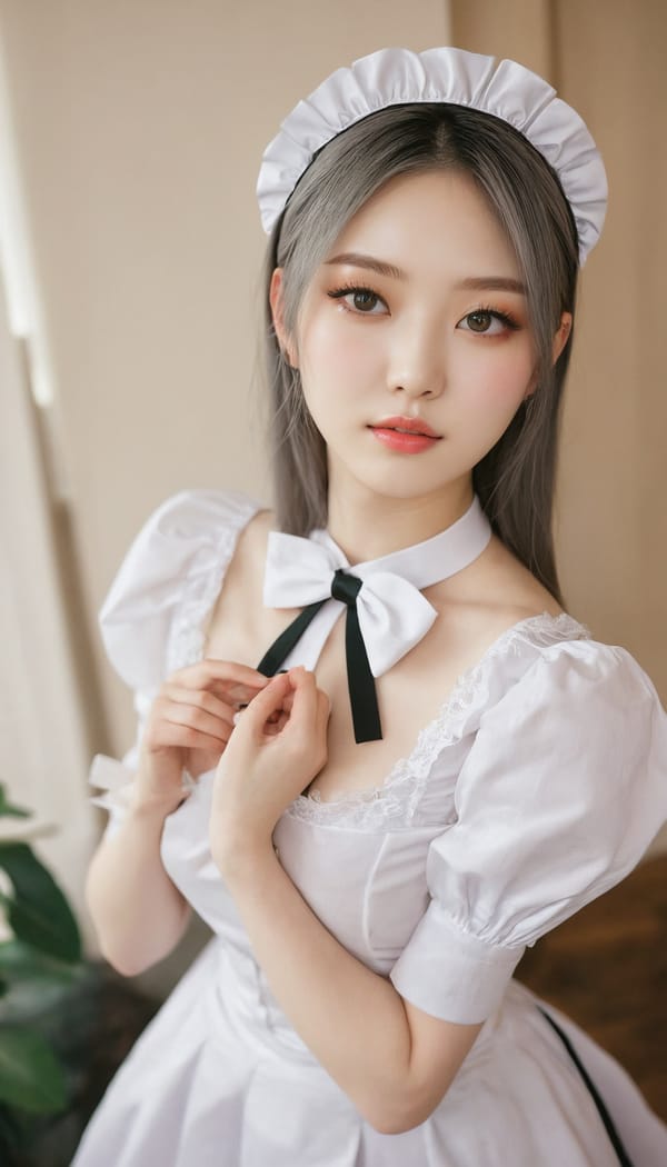 Tags: 21872187, SDXL
{"3": {"inputs": {"seed": 284108318194311, "steps": 64, "cfg": 5.32, "sampler_name": "dpmpp_2m", "scheduler": "karras", "denoise": 1.0, "model": ["27", 0], "positive": ["6", 0], "negative": ["7", 0], "latent_image": ["5", 0]}, "class_type": "KSampler"}, "4": {"inputs": {"ckpt_name": "juggernautxl.safetensors"}, "class_type": "CheckpointLoaderSimple"}, "5": {"inputs": {"width": 768, "height": 1344, "batch_size": 1}, "class_type": "EmptyLatentImage"}, "6": {"inputs": {"text": "20 year old girl, (korean:0.97), (ukrainian:0.96), (irish:0.99), (beautiful eyes:1.10), (seductive pose:0.99), (pale skin:1.05), (double eyelids:1.05), (detailed face:1.12), (slim:1.07), (sexy lips:0.98), (temptress:0.95), (seductive facial expression:1.02), (idol:1.08), (blush:1.04), (eyelashes:1.06), (cute:1.03), (in a seductive pose:1.04), (large perky breasts:1.01), (cleavage:1.14), (thigh gap:1.08), in a (skimpy maid costume:1.00) working at a maid cafe, choker, bowtie, headband, pleated skirt, (skin fuzz:1.09), (textured skin:1.07), (portra:1.04), (RAW:1.03), (film:1.02), (natural looking skin:1.02), (candid cinema:1.01), (detailed skin:1.02), (soft lighting:1.09)", "clip": ["27", 1]}, "class_type": "CLIPTextEncode"}, "7": {"inputs": {"text": "(twisted:1.11), (worst quality:1.09), (distorted:1.07), (watermark:1.05), (open mouth:1.08), (low resolution:1.11), (bad hands:1.12)", "clip": ["27", 1]}, "class_type": "CLIPTextEncode"}, "8": {"inputs": {"samples": ["3", 0], "vae": ["4", 2]}, "class_type": "VAEDecode"}, "25": {"inputs": {"lora_name": "nudify_xl.safetensors", "strength_model": 0.0, "strength_clip": 0.16, "model": ["4", 0], "clip": ["4", 1]}, "class_type": "LoraLoader"}, "26": {"inputs": {"lora_name": "shirtlift_SDXL_v2.safetensors", "strength_model": 0.14, "strength_clip": 0.01, "model": ["25", 0], "clip": ["25", 1]}, "class_type": "LoraLoader"}, "27": {"inputs": {"lora_name": "PerfectEyesXL.safetensors", "strength_model": 0.08, "strength_clip": 0.07, "model": ["26", 0], "clip": ["26", 1]}, "class_type": "LoraLoader"}, "30": {"inputs": {"model_name": "4x_NMKD-Superscale-SP_178000_G.pth"}, "class_type": "UpscaleModelLoader"}, "31": {"inputs": {"upscale_model": ["30", 0], "image": ["8", 0]}, "class_type": "ImageUpscaleWithModel"}, "32": {"inputs": {"upscale_method": "lanczos", "scale_by": 0.5, "image": ["31", 0]}, "class_type": "ImageScaleBy"}, "33": {"inputs": {"pixels": ["32", 0], "vae": ["4", 2]}, "class_type": "VAEEncode"}, "34": {"inputs": {"seed": 284108318194311, "steps": 64, "cfg": 5.32, "sampler_name": "dpmpp_2m", "scheduler": "karras", "denoise": 0.3, "model": ["27", 0], "positive": ["6", 0], "negative": ["7", 0], "latent_image": ["33", 0]}, "class_type": "KSampler"}, "36": {"inputs": {"samples": ["34", 0], "vae": ["4", 2]}, "class_type": "VAEDecode"}, "39": {"inputs": {"filename_prefix": "comfyapi-1716516867604", "images": ["36", 0]}, "class_type": "SaveImage"}}