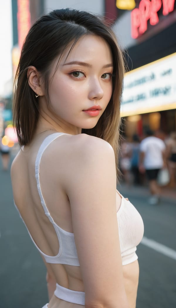 Tags: 21872187, SDXL
{"3": {"inputs": {"seed": 364721970286304, "steps": 64, "cfg": 7.38, "sampler_name": "dpmpp_2m", "scheduler": "karras", "denoise": 1.0, "model": ["27", 0], "positive": ["6", 0], "negative": ["7", 0], "latent_image": ["5", 0]}, "class_type": "KSampler"}, "4": {"inputs": {"ckpt_name": "juggernautxl.safetensors"}, "class_type": "CheckpointLoaderSimple"}, "5": {"inputs": {"width": 768, "height": 1344, "batch_size": 1}, "class_type": "EmptyLatentImage"}, "6": {"inputs": {"text": "26 year old girl, (detailed face:1.00), (idol:1.06), (slim:1.09), (pale skin:0.95), (blush:0.98), (sexy lips:0.99), (beautiful eyes:1.07), (seductive facial expression:0.96), (seductive pose:1.00), (double eyelids:1.13), (perky ass:1.06), (exposed ass:0.97), (looking back:1.06), (sexy ass:1.05), (thigh gap:0.99), (white tanktop:1.00), busy street, (candid cinema:1.09), (detailed skin:1.03), (soft lighting:1.03), (film:1.03), (RAW:1.08), (natural looking skin:1.03), (portra:1.03), (skin fuzz:1.02), (textured skin:1.01)", "clip": ["27", 1]}, "class_type": "CLIPTextEncode"}, "7": {"inputs": {"text": "(low resolution:1.14), (worst quality:1.14), (twisted:1.05), (watermark:1.08), (distorted:1.12), (open mouth:1.07), (bad hands:1.06)", "clip": ["27", 1]}, "class_type": "CLIPTextEncode"}, "8": {"inputs": {"samples": ["3", 0], "vae": ["4", 2]}, "class_type": "VAEDecode"}, "25": {"inputs": {"lora_name": "nudify_xl.safetensors", "strength_model": 0.03, "strength_clip": 0.12, "model": ["4", 0], "clip": ["4", 1]}, "class_type": "LoraLoader"}, "26": {"inputs": {"lora_name": "shirtlift_SDXL_v2.safetensors", "strength_model": 0.15, "strength_clip": 0.1, "model": ["25", 0], "clip": ["25", 1]}, "class_type": "LoraLoader"}, "27": {"inputs": {"lora_name": "PerfectEyesXL.safetensors", "strength_model": 0.05, "strength_clip": 0.06, "model": ["26", 0], "clip": ["26", 1]}, "class_type": "LoraLoader"}, "30": {"inputs": {"model_name": "4x_NMKD-Superscale-SP_178000_G.pth"}, "class_type": "UpscaleModelLoader"}, "31": {"inputs": {"upscale_model": ["30", 0], "image": ["8", 0]}, "class_type": "ImageUpscaleWithModel"}, "32": {"inputs": {"upscale_method": "lanczos", "scale_by": 0.5, "image": ["31", 0]}, "class_type": "ImageScaleBy"}, "33": {"inputs": {"pixels": ["32", 0], "vae": ["4", 2]}, "class_type": "VAEEncode"}, "34": {"inputs": {"seed": 364721970286304, "steps": 64, "cfg": 7.38, "sampler_name": "dpmpp_2m", "scheduler": "karras", "denoise": 0.3, "model": ["27", 0], "positive": ["6", 0], "negative": ["7", 0], "latent_image": ["33", 0]}, "class_type": "KSampler"}, "36": {"inputs": {"samples": ["34", 0], "vae": ["4", 2]}, "class_type": "VAEDecode"}, "39": {"inputs": {"filename_prefix": "comfyapi-1725150540068", "images": ["36", 0]}, "class_type": "SaveImage"}}