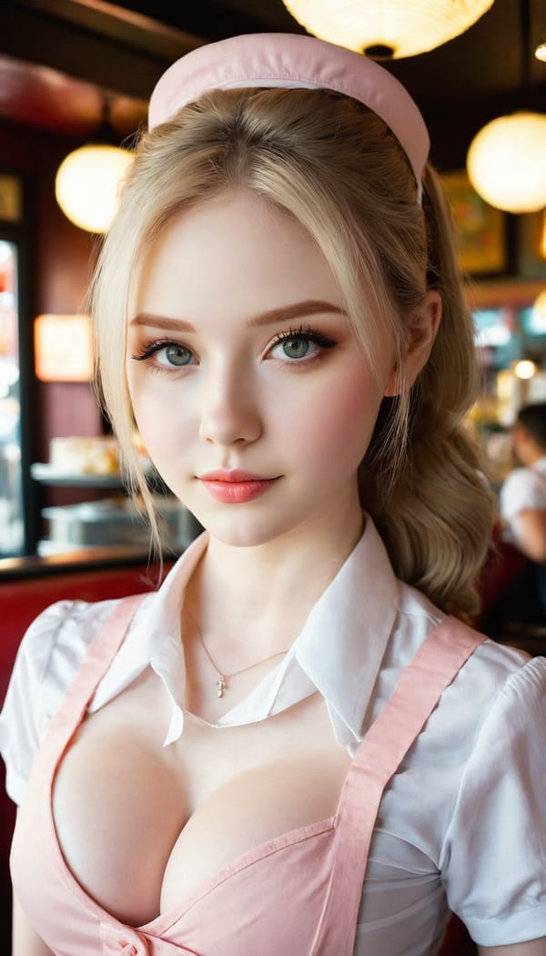 Tags: 21872187, SDXL
{"3": {"inputs": {"seed": 947491577711020, "steps": 64, "cfg": 7.88, "sampler_name": "dpmpp_2m", "scheduler": "karras", "denoise": 1.0, "model": ["27", 0], "positive": ["6", 0], "negative": ["7", 0], "latent_image": ["5", 0]}, "class_type": "KSampler"}, "4": {"inputs": {"ckpt_name": "juggernautxl.safetensors"}, "class_type": "CheckpointLoaderSimple"}, "5": {"inputs": {"width": 768, "height": 1344, "batch_size": 1}, "class_type": "EmptyLatentImage"}, "6": {"inputs": {"text": "26 year old girl, (beautiful eyes:0.96), (idol:0.98), (sexy lips:1.05), (pale skin:0.97), (temptress:0.97), (blush:1.01), (detailed face:1.01), (cute:0.97), (seductive facial expression:0.96), (slim:0.98), (seductive pose:0.99), (eyelashes:0.97), (in a seductive pose:1.03), (large perky breasts:1.03), (cleavage:0.98), (thigh gap:1.02), (a waitress in uniform:0.99) working at a restaurant, (portra:1.05), (RAW:1.06), (skin fuzz:1.06), (detailed skin:1.06), (textured skin:1.03), (candid cinema:1.04), (soft lighting:1.05), (natural looking skin:1.06), (film:1.00)", "clip": ["27", 1]}, "class_type": "CLIPTextEncode"}, "7": {"inputs": {"text": "(watermark:1.13), (bad hands:1.07), (worst quality:1.13), (distorted:1.07), (twisted:1.08), (open mouth:1.10), (low resolution:1.06)", "clip": ["27", 1]}, "class_type": "CLIPTextEncode"}, "8": {"inputs": {"samples": ["3", 0], "vae": ["4", 2]}, "class_type": "VAEDecode"}, "25": {"inputs": {"lora_name": "nudify_xl.safetensors", "strength_model": 0.15, "strength_clip": 0.27, "model": ["4", 0], "clip": ["4", 1]}, "class_type": "LoraLoader"}, "26": {"inputs": {"lora_name": "shirtlift_SDXL_v2.safetensors", "strength_model": 0.15, "strength_clip": 0.03, "model": ["25", 0], "clip": ["25", 1]}, "class_type": "LoraLoader"}, "27": {"inputs": {"lora_name": "PerfectEyesXL.safetensors", "strength_model": 0.06, "strength_clip": 0.19, "model": ["26", 0], "clip": ["26", 1]}, "class_type": "LoraLoader"}, "30": {"inputs": {"model_name": "4x_NMKD-Superscale-SP_178000_G.pth"}, "class_type": "UpscaleModelLoader"}, "31": {"inputs": {"upscale_model": ["30", 0], "image": ["8", 0]}, "class_type": "ImageUpscaleWithModel"}, "32": {"inputs": {"upscale_method": "lanczos", "scale_by": 0.5, "image": ["31", 0]}, "class_type": "ImageScaleBy"}, "33": {"inputs": {"pixels": ["32", 0], "vae": ["4", 2]}, "class_type": "VAEEncode"}, "34": {"inputs": {"seed": 947491577711020, "steps": 64, "cfg": 7.88, "sampler_name": "dpmpp_2m", "scheduler": "karras", "denoise": 0.3, "model": ["27", 0], "positive": ["6", 0], "negative": ["7", 0], "latent_image": ["33", 0]}, "class_type": "KSampler"}, "36": {"inputs": {"samples": ["34", 0], "vae": ["4", 2]}, "class_type": "VAEDecode"}, "39": {"inputs": {"filename_prefix": "comfyapi-1734314953506", "images": ["36", 0]}, "class_type": "SaveImage"}}