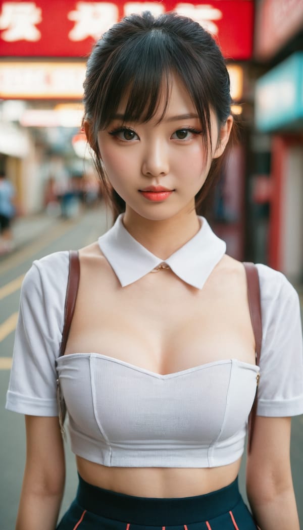 Tags: 21872187, SDXL
{"3": {"inputs": {"seed": 745633223605817, "steps": 64, "cfg": 5.93, "sampler_name": "dpmpp_2m", "scheduler": "karras", "denoise": 1.0, "model": ["27", 0], "positive": ["6", 0], "negative": ["7", 0], "latent_image": ["5", 0]}, "class_type": "KSampler"}, "4": {"inputs": {"ckpt_name": "juggernautxl.safetensors"}, "class_type": "CheckpointLoaderSimple"}, "5": {"inputs": {"width": 768, "height": 1344, "batch_size": 1}, "class_type": "EmptyLatentImage"}, "6": {"inputs": {"text": "19 year old girl, (taiwanese:1.05), (beautiful eyes:1.09), (blush:1.13), (seductive facial expression:1.08), (seductive pose:0.98), (detailed face:1.02), (eyelashes:0.97), (sexy lips:1.08), (double eyelids:1.02), (cute:1.11), (idol:1.09), (pale skin:0.95), (temptress:1.13), (slim:1.11), (in a seductive pose:0.96), (large perky breasts:1.02), (cleavage:0.95), (thigh gap:1.10), (school uniform:1.00), choker, busy street, (candid cinema:1.09), (natural looking skin:1.08), (textured skin:1.04), (soft lighting:1.00), (skin fuzz:1.00), (film:1.01), (portra:1.00), (RAW:1.01), (detailed skin:1.05)", "clip": ["27", 1]}, "class_type": "CLIPTextEncode"}, "7": {"inputs": {"text": "(watermark:1.07), (open mouth:1.14), (low resolution:1.12), (bad hands:1.07), (distorted:1.09), (worst quality:1.05), (twisted:1.09)", "clip": ["27", 1]}, "class_type": "CLIPTextEncode"}, "8": {"inputs": {"samples": ["3", 0], "vae": ["4", 2]}, "class_type": "VAEDecode"}, "25": {"inputs": {"lora_name": "nudify_xl.safetensors", "strength_model": 0.08, "strength_clip": 0.38, "model": ["4", 0], "clip": ["4", 1]}, "class_type": "LoraLoader"}, "26": {"inputs": {"lora_name": "shirtlift_SDXL_v2.safetensors", "strength_model": 0.03, "strength_clip": 0.13, "model": ["25", 0], "clip": ["25", 1]}, "class_type": "LoraLoader"}, "27": {"inputs": {"lora_name": "PerfectEyesXL.safetensors", "strength_model": 0.18, "strength_clip": 0.11, "model": ["26", 0], "clip": ["26", 1]}, "class_type": "LoraLoader"}, "30": {"inputs": {"model_name": "4x_NMKD-Superscale-SP_178000_G.pth"}, "class_type": "UpscaleModelLoader"}, "31": {"inputs": {"upscale_model": ["30", 0], "image": ["8", 0]}, "class_type": "ImageUpscaleWithModel"}, "32": {"inputs": {"upscale_method": "lanczos", "scale_by": 0.5, "image": ["31", 0]}, "class_type": "ImageScaleBy"}, "33": {"inputs": {"pixels": ["32", 0], "vae": ["4", 2]}, "class_type": "VAEEncode"}, "34": {"inputs": {"seed": 745633223605817, "steps": 64, "cfg": 5.93, "sampler_name": "dpmpp_2m", "scheduler": "karras", "denoise": 0.3, "model": ["27", 0], "positive": ["6", 0], "negative": ["7", 0], "latent_image": ["33", 0]}, "class_type": "KSampler"}, "36": {"inputs": {"samples": ["34", 0], "vae": ["4", 2]}, "class_type": "VAEDecode"}, "39": {"inputs": {"filename_prefix": "comfyapi-1724119515547", "images": ["36", 0]}, "class_type": "SaveImage"}}