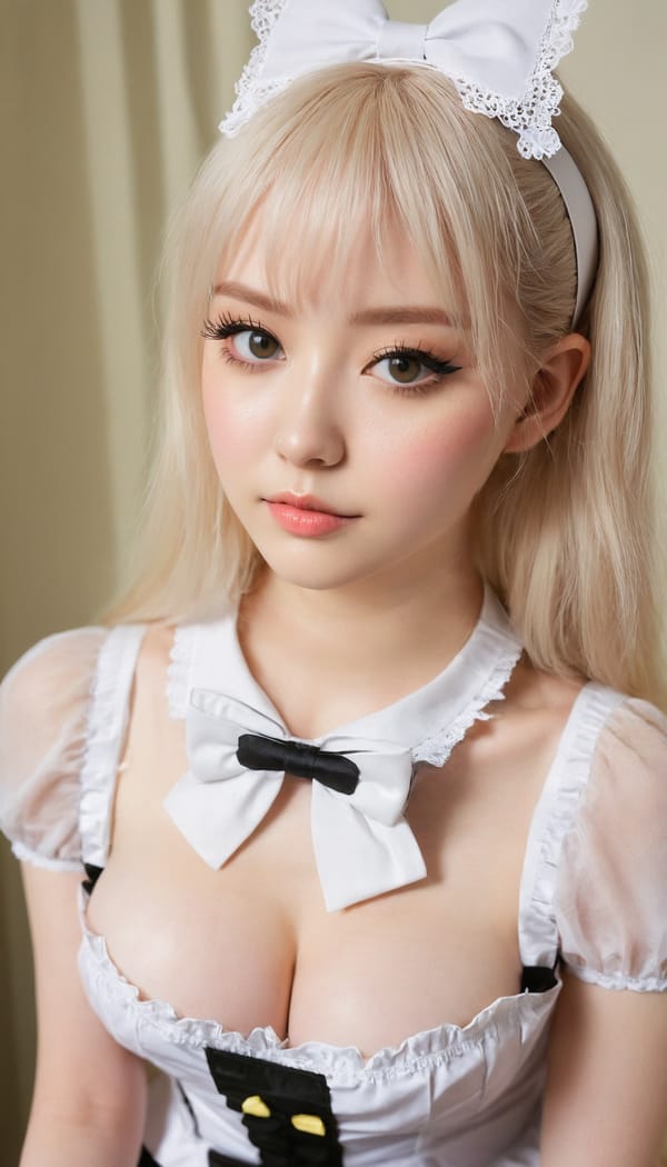 Tags: 21872187, SDXL
{"3": {"inputs": {"seed": 941881051682705, "steps": 32, "cfg": 5.31, "sampler_name": "dpmpp_2m", "scheduler": "karras", "denoise": 1.0, "model": ["27", 0], "positive": ["6", 0], "negative": ["7", 0], "latent_image": ["5", 0]}, "class_type": "KSampler"}, "4": {"inputs": {"ckpt_name": "juggernautxl.safetensors"}, "class_type": "CheckpointLoaderSimple"}, "5": {"inputs": {"width": 768, "height": 1344, "batch_size": 1}, "class_type": "EmptyLatentImage"}, "6": {"inputs": {"text": "28 year old girl, (pale skin:1.03), (blush:1.11), (seductive facial expression:1.00), (seductive pose:1.10), (detailed face:1.12), (cute:0.98), (eyelashes:1.13), (slim:1.01), (sexy lips:1.06), (idol:1.05), (temptress:1.05), (beautiful eyes:1.12), (double eyelids:0.98), (in a seductive pose:1.14), (large perky breasts:1.13), (cleavage:0.99), (thigh gap:0.96), in a (skimpy maid costume:1.09) working at a maid cafe, choker, bowtie, headband, pleated skirt, (soft lighting:1.03), (skin fuzz:1.08), (natural looking skin:1.01), (candid cinema:1.00), (portra:1.05), (RAW:1.07), (textured skin:1.01), (detailed skin:1.08), (film:1.00)", "clip": ["27", 1]}, "class_type": "CLIPTextEncode"}, "7": {"inputs": {"text": "(low resolution:1.11), (watermark:1.10), (bad hands:1.14), (twisted:1.09), (open mouth:1.06), (worst quality:1.12), (distorted:1.08)", "clip": ["27", 1]}, "class_type": "CLIPTextEncode"}, "8": {"inputs": {"samples": ["3", 0], "vae": ["4", 2]}, "class_type": "VAEDecode"}, "25": {"inputs": {"lora_name": "nudify_xl.safetensors", "strength_model": 0.26, "strength_clip": 0.36, "model": ["4", 0], "clip": ["4", 1]}, "class_type": "LoraLoader"}, "26": {"inputs": {"lora_name": "shirtlift_SDXL_v2.safetensors", "strength_model": 0.06, "strength_clip": 0.15, "model": ["25", 0], "clip": ["25", 1]}, "class_type": "LoraLoader"}, "27": {"inputs": {"lora_name": "PerfectEyesXL.safetensors", "strength_model": 0.18, "strength_clip": 0.19, "model": ["26", 0], "clip": ["26", 1]}, "class_type": "LoraLoader"}, "30": {"inputs": {"model_name": "4x_NMKD-Superscale-SP_178000_G.pth"}, "class_type": "UpscaleModelLoader"}, "31": {"inputs": {"upscale_model": ["30", 0], "image": ["8", 0]}, "class_type": "ImageUpscaleWithModel"}, "32": {"inputs": {"upscale_method": "lanczos", "scale_by": 0.5, "image": ["31", 0]}, "class_type": "ImageScaleBy"}, "33": {"inputs": {"pixels": ["32", 0], "vae": ["4", 2]}, "class_type": "VAEEncode"}, "34": {"inputs": {"seed": 941881051682705, "steps": 32, "cfg": 5.31, "sampler_name": "dpmpp_2m", "scheduler": "karras", "denoise": 0.3, "model": ["27", 0], "positive": ["6", 0], "negative": ["7", 0], "latent_image": ["33", 0]}, "class_type": "KSampler"}, "36": {"inputs": {"samples": ["34", 0], "vae": ["4", 2]}, "class_type": "VAEDecode"}, "39": {"inputs": {"filename_prefix": "comfyapi-1724101644954", "images": ["36", 0]}, "class_type": "SaveImage"}}