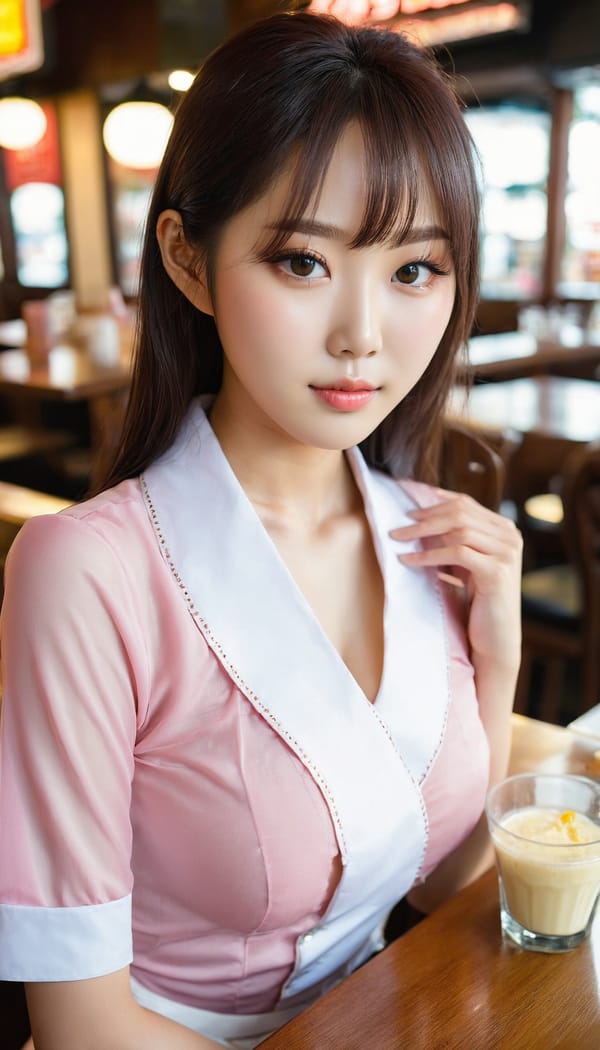 Tags: 21872187, SDXL
{"3": {"inputs": {"seed": 163634303539394, "steps": 64, "cfg": 7.66, "sampler_name": "dpmpp_2m", "scheduler": "karras", "denoise": 1.0, "model": ["27", 0], "positive": ["6", 0], "negative": ["7", 0], "latent_image": ["5", 0]}, "class_type": "KSampler"}, "4": {"inputs": {"ckpt_name": "juggernautxl.safetensors"}, "class_type": "CheckpointLoaderSimple"}, "5": {"inputs": {"width": 768, "height": 1344, "batch_size": 1}, "class_type": "EmptyLatentImage"}, "6": {"inputs": {"text": "23 year old girl, (korean:1.14), (japanese:0.96), (beautiful eyes:1.07), (idol:1.03), (cute:0.97), (temptress:1.02), (eyelashes:1.03), (slim:1.01), (double eyelids:1.09), (sexy lips:1.11), (blush:1.11), (detailed face:1.10), (seductive facial expression:1.08), (pale skin:0.96), (seductive pose:0.99), (in a seductive pose:1.03), (large perky breasts:1.00), (cleavage:0.99), (thigh gap:1.00), (a waitress in uniform:1.01) working at a restaurant, (RAW:1.00), (detailed skin:1.08), (skin fuzz:1.02), (soft lighting:1.06), (film:1.06), (portra:1.09), (textured skin:1.03), (candid cinema:1.03), (natural looking skin:1.00)", "clip": ["27", 1]}, "class_type": "CLIPTextEncode"}, "7": {"inputs": {"text": "(low resolution:1.09), (distorted:1.05), (watermark:1.12), (twisted:1.10), (worst quality:1.10), (open mouth:1.12), (bad hands:1.12)", "clip": ["27", 1]}, "class_type": "CLIPTextEncode"}, "8": {"inputs": {"samples": ["3", 0], "vae": ["4", 2]}, "class_type": "VAEDecode"}, "25": {"inputs": {"lora_name": "nudify_xl.safetensors", "strength_model": 0.1, "strength_clip": 0.38, "model": ["4", 0], "clip": ["4", 1]}, "class_type": "LoraLoader"}, "26": {"inputs": {"lora_name": "shirtlift_SDXL_v2.safetensors", "strength_model": 0.03, "strength_clip": 0.01, "model": ["25", 0], "clip": ["25", 1]}, "class_type": "LoraLoader"}, "27": {"inputs": {"lora_name": "PerfectEyesXL.safetensors", "strength_model": 0.05, "strength_clip": 0.07, "model": ["26", 0], "clip": ["26", 1]}, "class_type": "LoraLoader"}, "30": {"inputs": {"model_name": "4x_NMKD-Superscale-SP_178000_G.pth"}, "class_type": "UpscaleModelLoader"}, "31": {"inputs": {"upscale_model": ["30", 0], "image": ["8", 0]}, "class_type": "ImageUpscaleWithModel"}, "32": {"inputs": {"upscale_method": "lanczos", "scale_by": 0.5, "image": ["31", 0]}, "class_type": "ImageScaleBy"}, "33": {"inputs": {"pixels": ["32", 0], "vae": ["4", 2]}, "class_type": "VAEEncode"}, "34": {"inputs": {"seed": 163634303539394, "steps": 64, "cfg": 7.66, "sampler_name": "dpmpp_2m", "scheduler": "karras", "denoise": 0.3, "model": ["27", 0], "positive": ["6", 0], "negative": ["7", 0], "latent_image": ["33", 0]}, "class_type": "KSampler"}, "36": {"inputs": {"samples": ["34", 0], "vae": ["4", 2]}, "class_type": "VAEDecode"}, "39": {"inputs": {"filename_prefix": "comfyapi-1713459911613", "images": ["36", 0]}, "class_type": "SaveImage"}}