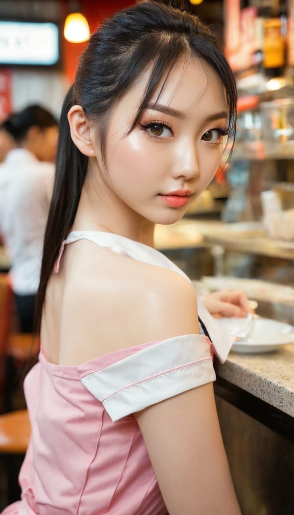 Tags: 21872187, SDXL
{"3": {"inputs": {"seed": 330416909796789, "steps": 64, "cfg": 5.33, "sampler_name": "dpmpp_2m", "scheduler": "karras", "denoise": 1.0, "model": ["27", 0], "positive": ["6", 0], "negative": ["7", 0], "latent_image": ["5", 0]}, "class_type": "KSampler"}, "4": {"inputs": {"ckpt_name": "juggernautxl.safetensors"}, "class_type": "CheckpointLoaderSimple"}, "5": {"inputs": {"width": 768, "height": 1344, "batch_size": 1}, "class_type": "EmptyLatentImage"}, "6": {"inputs": {"text": "23 year old girl, (taiwanese:0.97), (ukrainian:0.97), (temptress:1.00), (eyelashes:1.05), (double eyelids:1.09), (cute:1.02), (beautiful eyes:1.11), (seductive facial expression:1.10), (sexy lips:1.04), (detailed face:1.03), (seductive pose:0.99), (slim:0.97), (pale skin:1.05), (blush:1.14), (idol:1.03), (perky ass:0.99), (exposed ass:1.10), (looking back:1.03), (sexy ass:1.10), (thigh gap:0.98), (a waitress in uniform:1.12) working at a restaurant, (RAW:1.09), (soft lighting:1.07), (film:1.05), (portra:1.08), (skin fuzz:1.02), (detailed skin:1.00), (candid cinema:1.05), (textured skin:1.05), (natural looking skin:1.01)", "clip": ["27", 1]}, "class_type": "CLIPTextEncode"}, "7": {"inputs": {"text": "(watermark:1.05), (worst quality:1.13), (distorted:1.06), (bad hands:1.09), (open mouth:1.06), (low resolution:1.06)", "clip": ["27", 1]}, "class_type": "CLIPTextEncode"}, "8": {"inputs": {"samples": ["3", 0], "vae": ["4", 2]}, "class_type": "VAEDecode"}, "25": {"inputs": {"lora_name": "nudify_xl.safetensors", "strength_model": 0.19, "strength_clip": 0.05, "model": ["4", 0], "clip": ["4", 1]}, "class_type": "LoraLoader"}, "26": {"inputs": {"lora_name": "shirtlift_SDXL_v2.safetensors", "strength_model": 0.03, "strength_clip": 0.18, "model": ["25", 0], "clip": ["25", 1]}, "class_type": "LoraLoader"}, "27": {"inputs": {"lora_name": "PerfectEyesXL.safetensors", "strength_model": 0.17, "strength_clip": 0.11, "model": ["26", 0], "clip": ["26", 1]}, "class_type": "LoraLoader"}, "30": {"inputs": {"model_name": "4x_NMKD-Superscale-SP_178000_G.pth"}, "class_type": "UpscaleModelLoader"}, "31": {"inputs": {"upscale_model": ["30", 0], "image": ["8", 0]}, "class_type": "ImageUpscaleWithModel"}, "32": {"inputs": {"upscale_method": "lanczos", "scale_by": 0.5, "image": ["31", 0]}, "class_type": "ImageScaleBy"}, "33": {"inputs": {"pixels": ["32", 0], "vae": ["4", 2]}, "class_type": "VAEEncode"}, "34": {"inputs": {"seed": 330416909796789, "steps": 64, "cfg": 5.33, "sampler_name": "dpmpp_2m", "scheduler": "karras", "denoise": 0.3, "model": ["27", 0], "positive": ["6", 0], "negative": ["7", 0], "latent_image": ["33", 0]}, "class_type": "KSampler"}, "36": {"inputs": {"samples": ["34", 0], "vae": ["4", 2]}, "class_type": "VAEDecode"}, "39": {"inputs": {"filename_prefix": "comfyapi-1726423999998", "images": ["36", 0]}, "class_type": "SaveImage"}}