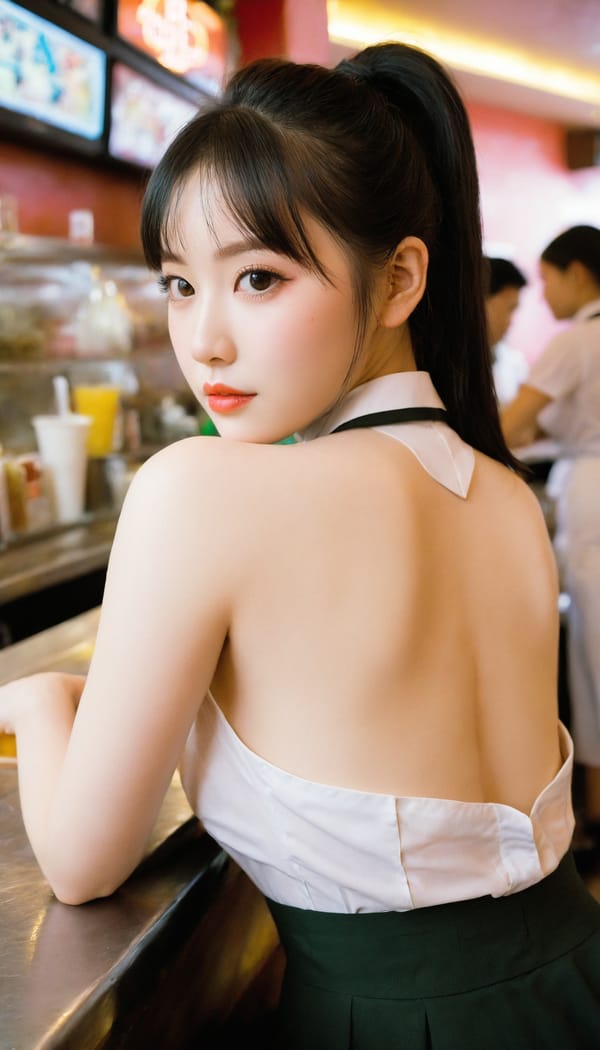 Tags: 21872187, SDXL
{"3": {"inputs": {"seed": 454389021298392, "steps": 64, "cfg": 6.04, "sampler_name": "dpmpp_2m", "scheduler": "karras", "denoise": 1.0, "model": ["27", 0], "positive": ["6", 0], "negative": ["7", 0], "latent_image": ["5", 0]}, "class_type": "KSampler"}, "4": {"inputs": {"ckpt_name": "helloworldxl.safetensors"}, "class_type": "CheckpointLoaderSimple"}, "5": {"inputs": {"width": 768, "height": 1344, "batch_size": 1}, "class_type": "EmptyLatentImage"}, "6": {"inputs": {"text": "23 year old girl, (irish:1.13), (taiwanese:1.09), (eyelashes:1.12), (temptress:0.97), (beautiful eyes:1.04), (idol:1.14), (blush:1.14), (detailed face:1.08), (double eyelids:1.09), (sexy lips:1.03), (pale skin:1.10), (seductive pose:0.99), (seductive facial expression:1.08), (cute:1.00), (slim:1.03), (on all fours:1.10), (spreading ass cheeks:1.12), (from behind:0.96), (backboob:1.11), (a waitress in uniform:1.14) working at a restaurant, (candid cinema:1.03), (detailed skin:1.08), (skin fuzz:1.04), (RAW:1.00), (film:1.07), (textured skin:1.09), (natural looking skin:1.08), (portra:1.08), (soft lighting:1.07)", "clip": ["27", 1]}, "class_type": "CLIPTextEncode"}, "7": {"inputs": {"text": "(watermark:1.07), (distorted:1.13), (twisted:1.07), (worst quality:1.12), (open mouth:1.05), (bad hands:1.10), (low resolution:1.07)", "clip": ["27", 1]}, "class_type": "CLIPTextEncode"}, "8": {"inputs": {"samples": ["3", 0], "vae": ["4", 2]}, "class_type": "VAEDecode"}, "25": {"inputs": {"lora_name": "nudify_xl.safetensors", "strength_model": 0.32, "strength_clip": 0.29, "model": ["4", 0], "clip": ["4", 1]}, "class_type": "LoraLoader"}, "26": {"inputs": {"lora_name": "shirtlift_SDXL_v2.safetensors", "strength_model": 0.19, "strength_clip": 0.17, "model": ["25", 0], "clip": ["25", 1]}, "class_type": "LoraLoader"}, "27": {"inputs": {"lora_name": "PerfectEyesXL.safetensors", "strength_model": 0.14, "strength_clip": 0.11, "model": ["26", 0], "clip": ["26", 1]}, "class_type": "LoraLoader"}, "30": {"inputs": {"model_name": "4x_NMKD-Superscale-SP_178000_G.pth"}, "class_type": "UpscaleModelLoader"}, "31": {"inputs": {"upscale_model": ["30", 0], "image": ["8", 0]}, "class_type": "ImageUpscaleWithModel"}, "32": {"inputs": {"upscale_method": "lanczos", "scale_by": 0.5, "image": ["31", 0]}, "class_type": "ImageScaleBy"}, "33": {"inputs": {"pixels": ["32", 0], "vae": ["4", 2]}, "class_type": "VAEEncode"}, "34": {"inputs": {"seed": 454389021298392, "steps": 64, "cfg": 6.04, "sampler_name": "dpmpp_2m", "scheduler": "karras", "denoise": 0.3, "model": ["27", 0], "positive": ["6", 0], "negative": ["7", 0], "latent_image": ["33", 0]}, "class_type": "KSampler"}, "36": {"inputs": {"samples": ["34", 0], "vae": ["4", 2]}, "class_type": "VAEDecode"}, "39": {"inputs": {"filename_prefix": "comfyapi-1717140725884", "images": ["36", 0]}, "class_type": "SaveImage"}}