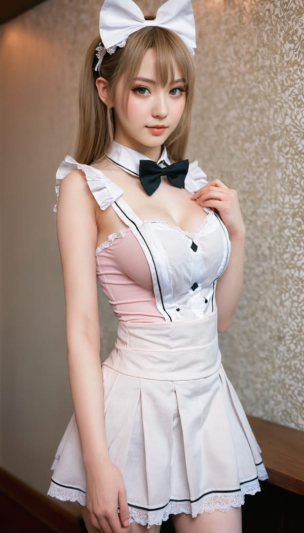 Tags: 21872187, SDXL
{"3": {"inputs": {"seed": 953963589255790, "steps": 64, "cfg": 7.29, "sampler_name": "dpmpp_2m", "scheduler": "karras", "denoise": 1.0, "model": ["27", 0], "positive": ["6", 0], "negative": ["7", 0], "latent_image": ["5", 0]}, "class_type": "KSampler"}, "4": {"inputs": {"ckpt_name": "juggernautxl.safetensors"}, "class_type": "CheckpointLoaderSimple"}, "5": {"inputs": {"width": 768, "height": 1344, "batch_size": 1}, "class_type": "EmptyLatentImage"}, "6": {"inputs": {"text": "21 year old girl, (beautiful eyes:1.11), (eyelashes:1.13), (temptress:1.02), (double eyelids:1.01), (seductive facial expression:1.03), (cute:1.07), (seductive pose:1.00), (slim:1.02), (sexy lips:1.13), (blush:1.06), (pale skin:1.08), (idol:1.00), (detailed face:1.11), (in a seductive pose:1.03), (large perky breasts:0.97), (cleavage:1.01), (thigh gap:1.13), in a (skimpy maid costume:1.12) working at a maid cafe, choker, bowtie, headband, pleated skirt, (natural looking skin:1.08), (film:1.00), (skin fuzz:1.08), (detailed skin:1.02), (candid cinema:1.02), (portra:1.00), (textured skin:1.02), (soft lighting:1.03), (RAW:1.02)", "clip": ["27", 1]}, "class_type": "CLIPTextEncode"}, "7": {"inputs": {"text": "(open mouth:1.06), (low resolution:1.09), (watermark:1.14), (distorted:1.14), (bad hands:1.06), (twisted:1.09), (worst quality:1.08)", "clip": ["27", 1]}, "class_type": "CLIPTextEncode"}, "8": {"inputs": {"samples": ["3", 0], "vae": ["4", 2]}, "class_type": "VAEDecode"}, "25": {"inputs": {"lora_name": "nudify_xl.safetensors", "strength_model": 0.09, "strength_clip": 0.26, "model": ["4", 0], "clip": ["4", 1]}, "class_type": "LoraLoader"}, "26": {"inputs": {"lora_name": "shirtlift_SDXL_v2.safetensors", "strength_model": 0.19, "strength_clip": 0.1, "model": ["25", 0], "clip": ["25", 1]}, "class_type": "LoraLoader"}, "27": {"inputs": {"lora_name": "PerfectEyesXL.safetensors", "strength_model": 0.07, "strength_clip": 0.12, "model": ["26", 0], "clip": ["26", 1]}, "class_type": "LoraLoader"}, "30": {"inputs": {"model_name": "4x_NMKD-Superscale-SP_178000_G.pth"}, "class_type": "UpscaleModelLoader"}, "31": {"inputs": {"upscale_model": ["30", 0], "image": ["8", 0]}, "class_type": "ImageUpscaleWithModel"}, "32": {"inputs": {"upscale_method": "lanczos", "scale_by": 0.5, "image": ["31", 0]}, "class_type": "ImageScaleBy"}, "33": {"inputs": {"pixels": ["32", 0], "vae": ["4", 2]}, "class_type": "VAEEncode"}, "34": {"inputs": {"seed": 953963589255790, "steps": 64, "cfg": 7.29, "sampler_name": "dpmpp_2m", "scheduler": "karras", "denoise": 0.3, "model": ["27", 0], "positive": ["6", 0], "negative": ["7", 0], "latent_image": ["33", 0]}, "class_type": "KSampler"}, "36": {"inputs": {"samples": ["34", 0], "vae": ["4", 2]}, "class_type": "VAEDecode"}, "39": {"inputs": {"filename_prefix": "comfyapi-1730517954743", "images": ["36", 0]}, "class_type": "SaveImage"}}