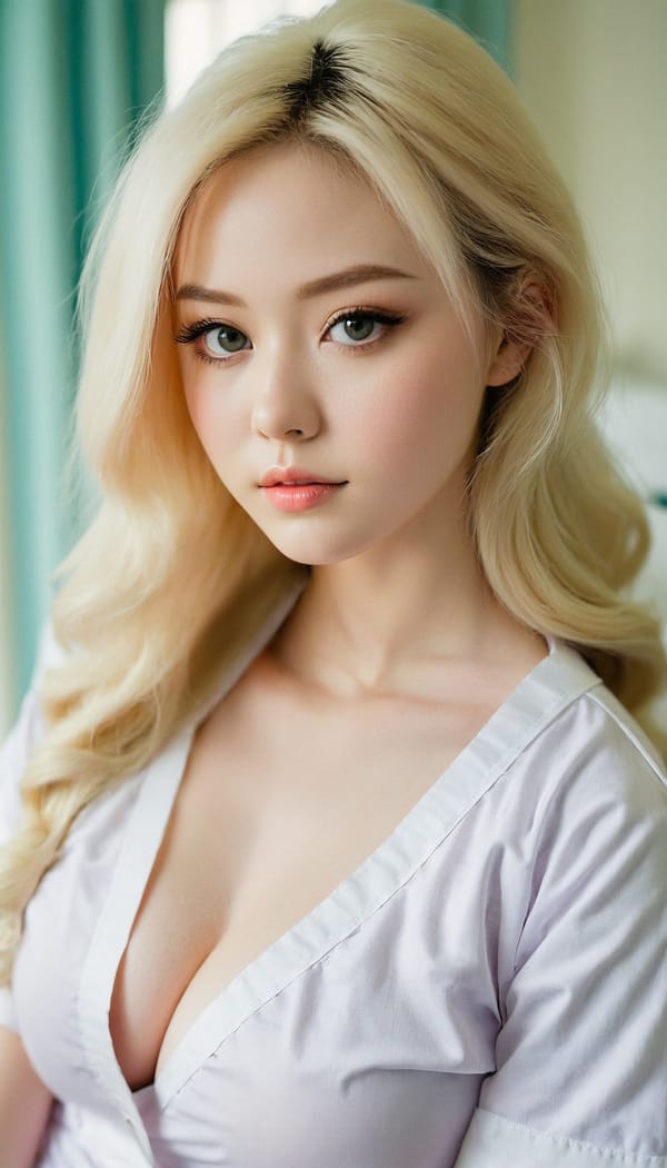 Tags: 21872187, SDXL
{"3": {"inputs": {"seed": 558173913281590, "steps": 32, "cfg": 7.87, "sampler_name": "dpmpp_2m", "scheduler": "karras", "denoise": 1.0, "model": ["27", 0], "positive": ["6", 0], "negative": ["7", 0], "latent_image": ["5", 0]}, "class_type": "KSampler"}, "4": {"inputs": {"ckpt_name": "juggernautxl.safetensors"}, "class_type": "CheckpointLoaderSimple"}, "5": {"inputs": {"width": 768, "height": 1344, "batch_size": 1}, "class_type": "EmptyLatentImage"}, "6": {"inputs": {"text": "22 year old girl, (temptress:1.07), (idol:1.06), (slim:1.12), (seductive pose:0.98), (eyelashes:0.98), (cute:1.08), (detailed face:1.09), (pale skin:1.01), (sexy lips:1.06), (beautiful eyes:0.95), (seductive facial expression:0.96), (double eyelids:1.13), (blush:1.10), (in a seductive pose:1.06), (large perky breasts:1.10), (cleavage:1.05), (thigh gap:1.03), (nurse in uniform:1.00) working in a hospital ward, (textured skin:1.04), (film:1.00), (detailed skin:1.02), (portra:1.05), (candid cinema:1.06), (natural looking skin:1.05), (skin fuzz:1.04), (soft lighting:1.03), (RAW:1.05)", "clip": ["27", 1]}, "class_type": "CLIPTextEncode"}, "7": {"inputs": {"text": "(open mouth:1.05), (low resolution:1.14), (watermark:1.13), (bad hands:1.12), (distorted:1.06), (twisted:1.06), (worst quality:1.14)", "clip": ["27", 1]}, "class_type": "CLIPTextEncode"}, "8": {"inputs": {"samples": ["3", 0], "vae": ["4", 2]}, "class_type": "VAEDecode"}, "25": {"inputs": {"lora_name": "nudify_xl.safetensors", "strength_model": 0.25, "strength_clip": 0.07, "model": ["4", 0], "clip": ["4", 1]}, "class_type": "LoraLoader"}, "26": {"inputs": {"lora_name": "shirtlift_SDXL_v2.safetensors", "strength_model": 0.01, "strength_clip": 0.13, "model": ["25", 0], "clip": ["25", 1]}, "class_type": "LoraLoader"}, "27": {"inputs": {"lora_name": "PerfectEyesXL.safetensors", "strength_model": 0.17, "strength_clip": 0.16, "model": ["26", 0], "clip": ["26", 1]}, "class_type": "LoraLoader"}, "30": {"inputs": {"model_name": "4x_NMKD-Superscale-SP_178000_G.pth"}, "class_type": "UpscaleModelLoader"}, "31": {"inputs": {"upscale_model": ["30", 0], "image": ["8", 0]}, "class_type": "ImageUpscaleWithModel"}, "32": {"inputs": {"upscale_method": "lanczos", "scale_by": 0.5, "image": ["31", 0]}, "class_type": "ImageScaleBy"}, "33": {"inputs": {"pixels": ["32", 0], "vae": ["4", 2]}, "class_type": "VAEEncode"}, "34": {"inputs": {"seed": 558173913281590, "steps": 32, "cfg": 7.87, "sampler_name": "dpmpp_2m", "scheduler": "karras", "denoise": 0.3, "model": ["27", 0], "positive": ["6", 0], "negative": ["7", 0], "latent_image": ["33", 0]}, "class_type": "KSampler"}, "36": {"inputs": {"samples": ["34", 0], "vae": ["4", 2]}, "class_type": "VAEDecode"}, "39": {"inputs": {"filename_prefix": "comfyapi-1716283695002", "images": ["36", 0]}, "class_type": "SaveImage"}}