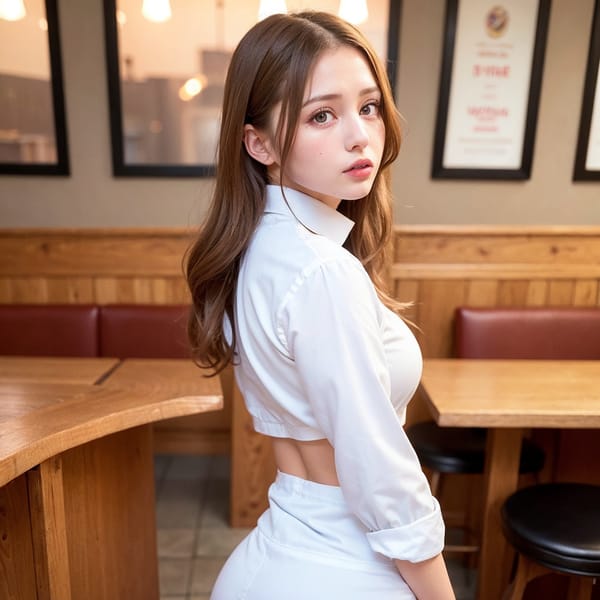 Tags: 21872187
<lora:JapaneseDollLikeness_v15:0.43>, (ukrainian:0.94), (waitress wearing uniform:1.19), restaurant, (perky ass:0.94), (exposed ass:0.97), (looking back:1.17), <lora:Addams:0.23>, extremely detailed eyes, extremely detailed face, cute, (photorealistic:1.07), sexy lips, double eyelids, eyelashes, pale skin, perky breasts, full body portrait, 4K, RAW, hyper realistic, (thigh gap:1.18), delicate and beautiful girl
Negative prompt: sketches, anime, black and white, (low quality:2.07), (worst quality:1.91)
Steps: 32, Sampler: DPM++ 2M Karras, CFG scale: 5.45, Seed: 3697510728, Size: 512x512, Model hash: fc2511737a, Model: chilloutmix_NiPrunedFp32Fix, Seed resize from: -1x-1, Denoising strength: 0.35, Version: v1.2.1, Hires upscale: 2.5, Hires steps: 16, Hires upscaler: ESRGAN_4x