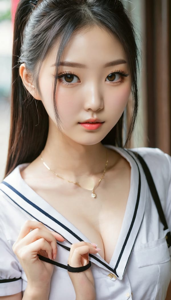 Tags: 21872187, SDXL
{"3": {"inputs": {"seed": 836380511496625, "steps": 64, "cfg": 7.18, "sampler_name": "dpmpp_2m", "scheduler": "karras", "denoise": 1.0, "model": ["27", 0], "positive": ["6", 0], "negative": ["7", 0], "latent_image": ["5", 0]}, "class_type": "KSampler"}, "4": {"inputs": {"ckpt_name": "juggernautxl.safetensors"}, "class_type": "CheckpointLoaderSimple"}, "5": {"inputs": {"width": 768, "height": 1344, "batch_size": 1}, "class_type": "EmptyLatentImage"}, "6": {"inputs": {"text": "28 year old girl, (chinese:1.00), (korean:1.06), (blush:1.00), (seductive facial expression:0.96), (beautiful eyes:1.12), (temptress:1.13), (pale skin:1.07), (eyelashes:1.10), (cute:1.07), (idol:1.10), (slim:1.04), (sexy lips:1.08), (seductive pose:1.01), (double eyelids:1.03), (in a seductive pose:1.07), (large perky breasts:1.01), (cleavage:1.02), (thigh gap:1.01), (school uniform:1.14), choker, busy street, (skin fuzz:1.07), (detailed skin:1.08), (RAW:1.06), (textured skin:1.01), (portra:1.09), (natural looking skin:1.05), (soft lighting:1.03), (candid cinema:1.00), (film:1.01)", "clip": ["27", 1]}, "class_type": "CLIPTextEncode"}, "7": {"inputs": {"text": "(bad hands:1.13), (low resolution:1.08), (worst quality:1.08), (twisted:1.06), (distorted:1.14), (open mouth:1.14), (watermark:1.14)", "clip": ["27", 1]}, "class_type": "CLIPTextEncode"}, "8": {"inputs": {"samples": ["3", 0], "vae": ["4", 2]}, "class_type": "VAEDecode"}, "25": {"inputs": {"lora_name": "nudify_xl.safetensors", "strength_model": 0.37, "strength_clip": 0.3, "model": ["4", 0], "clip": ["4", 1]}, "class_type": "LoraLoader"}, "26": {"inputs": {"lora_name": "shirtlift_SDXL_v2.safetensors", "strength_model": 0.15, "strength_clip": 0.12, "model": ["25", 0], "clip": ["25", 1]}, "class_type": "LoraLoader"}, "27": {"inputs": {"lora_name": "PerfectEyesXL.safetensors", "strength_model": 0.11, "strength_clip": 0.17, "model": ["26", 0], "clip": ["26", 1]}, "class_type": "LoraLoader"}, "30": {"inputs": {"model_name": "4x_NMKD-Superscale-SP_178000_G.pth"}, "class_type": "UpscaleModelLoader"}, "31": {"inputs": {"upscale_model": ["30", 0], "image": ["8", 0]}, "class_type": "ImageUpscaleWithModel"}, "32": {"inputs": {"upscale_method": "lanczos", "scale_by": 0.5, "image": ["31", 0]}, "class_type": "ImageScaleBy"}, "33": {"inputs": {"pixels": ["32", 0], "vae": ["4", 2]}, "class_type": "VAEEncode"}, "34": {"inputs": {"seed": 836380511496625, "steps": 64, "cfg": 7.18, "sampler_name": "dpmpp_2m", "scheduler": "karras", "denoise": 0.3, "model": ["27", 0], "positive": ["6", 0], "negative": ["7", 0], "latent_image": ["33", 0]}, "class_type": "KSampler"}, "36": {"inputs": {"samples": ["34", 0], "vae": ["4", 2]}, "class_type": "VAEDecode"}, "39": {"inputs": {"filename_prefix": "comfyapi-1718226927215", "images": ["36", 0]}, "class_type": "SaveImage"}}