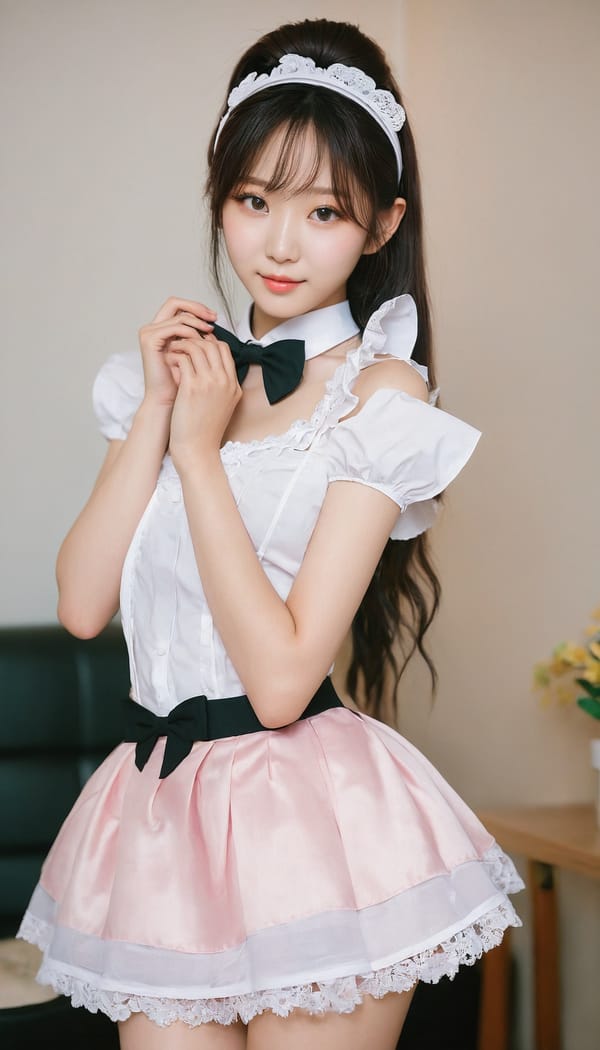 Tags: 21872187, SDXL
{"3": {"inputs": {"seed": 119825414360905, "steps": 64, "cfg": 5.64, "sampler_name": "dpmpp_2m", "scheduler": "karras", "denoise": 1.0, "model": ["27", 0], "positive": ["6", 0], "negative": ["7", 0], "latent_image": ["5", 0]}, "class_type": "KSampler"}, "4": {"inputs": {"ckpt_name": "juggernautxl.safetensors"}, "class_type": "CheckpointLoaderSimple"}, "5": {"inputs": {"width": 768, "height": 1344, "batch_size": 1}, "class_type": "EmptyLatentImage"}, "6": {"inputs": {"text": "19 year old girl, (korean:1.11), (seductive pose:1.02), (seductive facial expression:0.98), (detailed face:1.02), (slim:0.97), (blush:0.95), (beautiful eyes:1.07), (cute:1.12), (double eyelids:1.08), (idol:1.01), (temptress:1.07), (sexy lips:0.99), (pale skin:1.07), (perky ass:0.99), (exposed ass:1.04), (looking back:0.95), (sexy ass:1.11), (thigh gap:1.02), in a (skimpy maid costume:1.14) working at a maid cafe, choker, bowtie, headband, pleated skirt, (natural looking skin:1.03), (portra:1.05), (textured skin:1.01), (RAW:1.08), (skin fuzz:1.02), (film:1.06), (candid cinema:1.02), (soft lighting:1.02), (detailed skin:1.03)", "clip": ["27", 1]}, "class_type": "CLIPTextEncode"}, "7": {"inputs": {"text": "(bad hands:1.10), (distorted:1.06), (open mouth:1.13), (low resolution:1.09), (twisted:1.13), (worst quality:1.11), (watermark:1.06)", "clip": ["27", 1]}, "class_type": "CLIPTextEncode"}, "8": {"inputs": {"samples": ["3", 0], "vae": ["4", 2]}, "class_type": "VAEDecode"}, "25": {"inputs": {"lora_name": "nudify_xl.safetensors", "strength_model": 0.0, "strength_clip": 0.25, "model": ["4", 0], "clip": ["4", 1]}, "class_type": "LoraLoader"}, "26": {"inputs": {"lora_name": "shirtlift_SDXL_v2.safetensors", "strength_model": 0.12, "strength_clip": 0.01, "model": ["25", 0], "clip": ["25", 1]}, "class_type": "LoraLoader"}, "27": {"inputs": {"lora_name": "PerfectEyesXL.safetensors", "strength_model": 0.02, "strength_clip": 0.05, "model": ["26", 0], "clip": ["26", 1]}, "class_type": "LoraLoader"}, "30": {"inputs": {"model_name": "4x_NMKD-Superscale-SP_178000_G.pth"}, "class_type": "UpscaleModelLoader"}, "31": {"inputs": {"upscale_model": ["30", 0], "image": ["8", 0]}, "class_type": "ImageUpscaleWithModel"}, "32": {"inputs": {"upscale_method": "lanczos", "scale_by": 0.5, "image": ["31", 0]}, "class_type": "ImageScaleBy"}, "33": {"inputs": {"pixels": ["32", 0], "vae": ["4", 2]}, "class_type": "VAEEncode"}, "34": {"inputs": {"seed": 119825414360905, "steps": 64, "cfg": 5.64, "sampler_name": "dpmpp_2m", "scheduler": "karras", "denoise": 0.3, "model": ["27", 0], "positive": ["6", 0], "negative": ["7", 0], "latent_image": ["33", 0]}, "class_type": "KSampler"}, "36": {"inputs": {"samples": ["34", 0], "vae": ["4", 2]}, "class_type": "VAEDecode"}, "39": {"inputs": {"filename_prefix": "comfyapi-1734664052188", "images": ["36", 0]}, "class_type": "SaveImage"}}