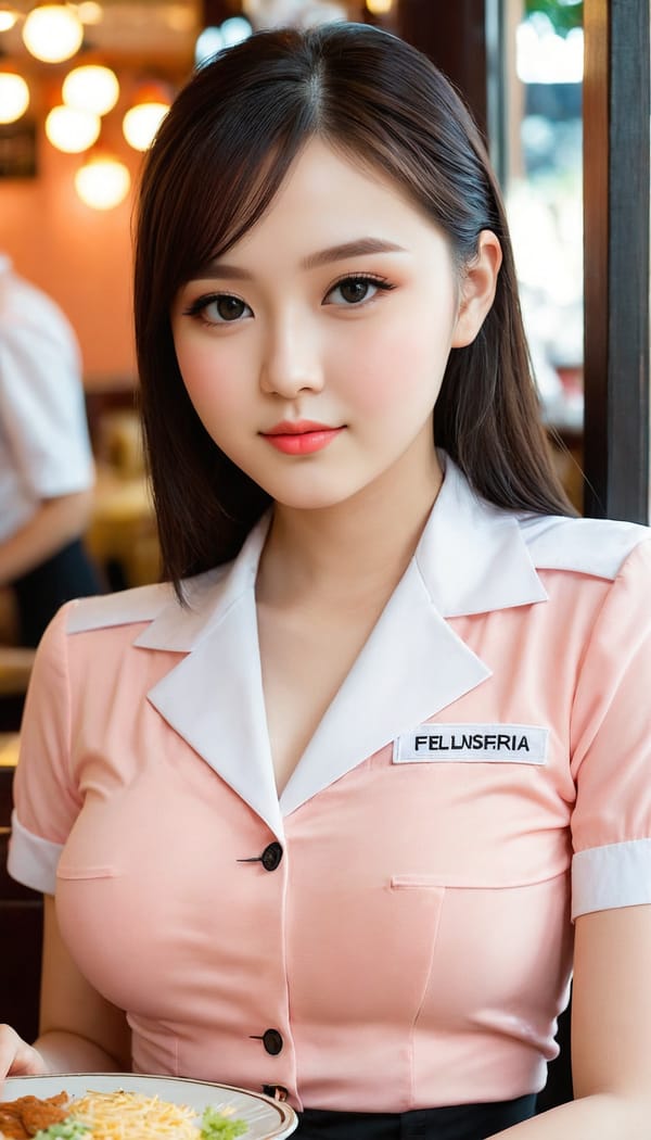 Tags: 21872187, SDXL
{"3": {"inputs": {"seed": 335059462270573, "steps": 64, "cfg": 7.98, "sampler_name": "dpmpp_2m", "scheduler": "karras", "denoise": 1.0, "model": ["27", 0], "positive": ["6", 0], "negative": ["7", 0], "latent_image": ["5", 0]}, "class_type": "KSampler"}, "4": {"inputs": {"ckpt_name": "juggernautXL_v8Rundiffusion.safetensors"}, "class_type": "CheckpointLoaderSimple"}, "5": {"inputs": {"width": 768, "height": 1344, "batch_size": 1}, "class_type": "EmptyLatentImage"}, "6": {"inputs": {"text": "19 year old girl, (cute:1.01), (idol:1.11), (double eyelids:1.00), (detailed face:1.01), (blush:1.07), (temptress:1.11), (eyelashes:0.98), (pale skin:0.95), (sexy lips:1.10), (beautiful eyes:1.13), (seductive pose:1.04), (seductive facial expression:1.11), (in a seductive pose:1.06), (large perky breasts:0.97), (cleavage:0.95), (thigh gap:1.03), (a waitress in uniform:1.05) working at a restaurant, (detailed skin:1.07), (film:1.07), (textured skin:1.08), (skin fuzz:1.07), (soft lighting:1.00), (candid cinema:1.03), (RAW:1.05), (natural looking skin:1.09), (portra:1.01)", "clip": ["27", 1]}, "class_type": "CLIPTextEncode"}, "7": {"inputs": {"text": "(distorted:1.09), (twisted:1.07), (worst quality:1.13), (open mouth:1.08), (bad hands:1.05), (low resolution:1.13), (watermark:1.05)", "clip": ["27", 1]}, "class_type": "CLIPTextEncode"}, "8": {"inputs": {"samples": ["3", 0], "vae": ["4", 2]}, "class_type": "VAEDecode"}, "25": {"inputs": {"lora_name": "nudify_xl.safetensors", "strength_model": 0.34, "strength_clip": 0.34, "model": ["4", 0], "clip": ["4", 1]}, "class_type": "LoraLoader"}, "26": {"inputs": {"lora_name": "shirtlift_SDXL_v2.safetensors", "strength_model": 0.05, "strength_clip": 0.05, "model": ["25", 0], "clip": ["25", 1]}, "class_type": "LoraLoader"}, "27": {"inputs": {"lora_name": "PerfectEyesXL.safetensors", "strength_model": 0.18, "strength_clip": 0.08, "model": ["26", 0], "clip": ["26", 1]}, "class_type": "LoraLoader"}, "30": {"inputs": {"model_name": "4x_NMKD-Superscale-SP_178000_G.pth"}, "class_type": "UpscaleModelLoader"}, "31": {"inputs": {"upscale_model": ["30", 0], "image": ["8", 0]}, "class_type": "ImageUpscaleWithModel"}, "32": {"inputs": {"upscale_method": "lanczos", "scale_by": 0.5, "image": ["31", 0]}, "class_type": "ImageScaleBy"}, "33": {"inputs": {"pixels": ["32", 0], "vae": ["4", 2]}, "class_type": "VAEEncode"}, "34": {"inputs": {"seed": 335059462270573, "steps": 64, "cfg": 7.98, "sampler_name": "dpmpp_2m", "scheduler": "karras", "denoise": 0.3, "model": ["27", 0], "positive": ["6", 0], "negative": ["7", 0], "latent_image": ["33", 0]}, "class_type": "KSampler"}, "36": {"inputs": {"samples": ["34", 0], "vae": ["4", 2]}, "class_type": "VAEDecode"}, "39": {"inputs": {"filename_prefix": "comfyapi-1707420449193", "images": ["36", 0]}, "class_type": "SaveImage"}}