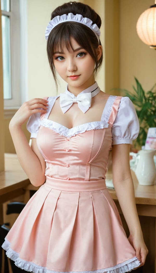 Tags: 21872187, SDXL
{"3": {"inputs": {"seed": 956441487439538, "steps": 64, "cfg": 6.97, "sampler_name": "dpmpp_2m", "scheduler": "karras", "denoise": 1.0, "model": ["27", 0], "positive": ["6", 0], "negative": ["7", 0], "latent_image": ["5", 0]}, "class_type": "KSampler"}, "4": {"inputs": {"ckpt_name": "juggernautXL_v8Rundiffusion.safetensors"}, "class_type": "CheckpointLoaderSimple"}, "5": {"inputs": {"width": 768, "height": 1344, "batch_size": 1}, "class_type": "EmptyLatentImage"}, "6": {"inputs": {"text": "24 year old girl, (ukrainian:1.08), (russian:0.95), (japanese:0.99), (blush:0.97), (cute:1.13), (idol:1.12), (seductive facial expression:1.06), (sexy lips:0.96), (slim:1.09), (beautiful eyes:1.12), (temptress:1.06), (seductive pose:0.95), (double eyelids:0.95), (pale skin:1.03), (eyelashes:1.03), (detailed face:1.10), (in a seductive pose:1.12), (large perky breasts:1.06), (cleavage:1.14), (thigh gap:0.99), in a (skimpy maid costume:1.05) working at a maid cafe, choker, bowtie, headband, pleated skirt, (detailed skin:1.09), (natural looking skin:1.05), (portra:1.00), (RAW:1.04), (skin fuzz:1.05), (candid cinema:1.01), (film:1.01), (textured skin:1.02), (soft lighting:1.03)", "clip": ["27", 1]}, "class_type": "CLIPTextEncode"}, "7": {"inputs": {"text": "(worst quality:1.12), (watermark:1.12), (bad hands:1.10), (distorted:1.11), (open mouth:1.05), (twisted:1.09), (low resolution:1.09)", "clip": ["27", 1]}, "class_type": "CLIPTextEncode"}, "8": {"inputs": {"samples": ["3", 0], "vae": ["4", 2]}, "class_type": "VAEDecode"}, "25": {"inputs": {"lora_name": "nudify_xl.safetensors", "strength_model": 0.36, "strength_clip": 0.06, "model": ["4", 0], "clip": ["4", 1]}, "class_type": "LoraLoader"}, "26": {"inputs": {"lora_name": "shirtlift_SDXL_v2.safetensors", "strength_model": 0.12, "strength_clip": 0.09, "model": ["25", 0], "clip": ["25", 1]}, "class_type": "LoraLoader"}, "27": {"inputs": {"lora_name": "PerfectEyesXL.safetensors", "strength_model": 0.09, "strength_clip": 0.06, "model": ["26", 0], "clip": ["26", 1]}, "class_type": "LoraLoader"}, "30": {"inputs": {"model_name": "4x_NMKD-Superscale-SP_178000_G.pth"}, "class_type": "UpscaleModelLoader"}, "31": {"inputs": {"upscale_model": ["30", 0], "image": ["8", 0]}, "class_type": "ImageUpscaleWithModel"}, "32": {"inputs": {"upscale_method": "lanczos", "scale_by": 0.5, "image": ["31", 0]}, "class_type": "ImageScaleBy"}, "33": {"inputs": {"pixels": ["32", 0], "vae": ["4", 2]}, "class_type": "VAEEncode"}, "34": {"inputs": {"seed": 956441487439538, "steps": 64, "cfg": 6.97, "sampler_name": "dpmpp_2m", "scheduler": "karras", "denoise": 0.3, "model": ["27", 0], "positive": ["6", 0], "negative": ["7", 0], "latent_image": ["33", 0]}, "class_type": "KSampler"}, "36": {"inputs": {"samples": ["34", 0], "vae": ["4", 2]}, "class_type": "VAEDecode"}, "39": {"inputs": {"filename_prefix": "comfyapi-1707567085376", "images": ["36", 0]}, "class_type": "SaveImage"}}