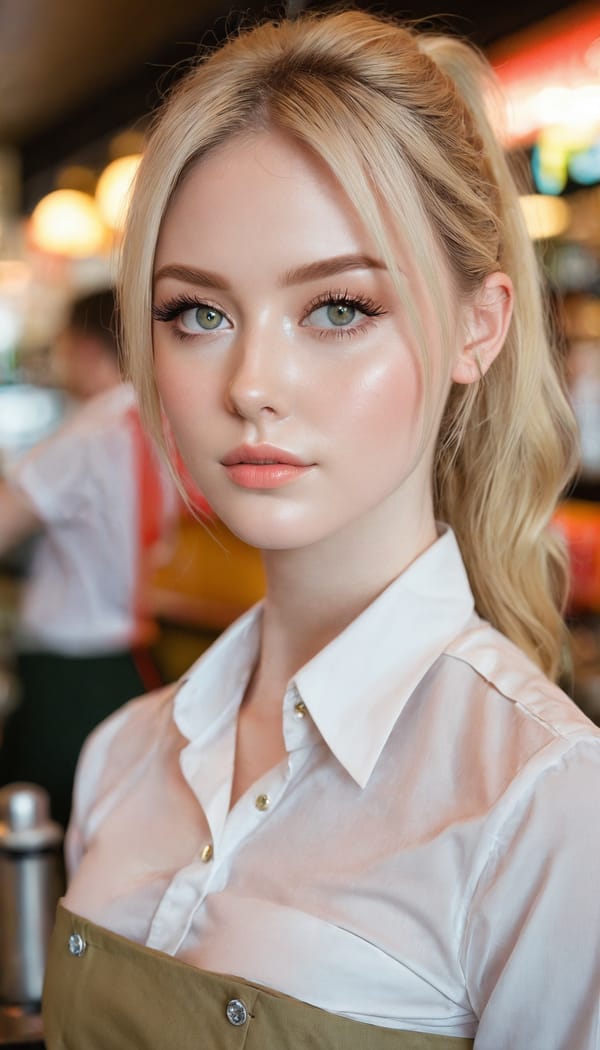 Tags: 21872187, SDXL
{"3": {"inputs": {"seed": 576401828162492, "steps": 32, "cfg": 7.61, "sampler_name": "dpmpp_2m", "scheduler": "karras", "denoise": 1.0, "model": ["27", 0], "positive": ["6", 0], "negative": ["7", 0], "latent_image": ["5", 0]}, "class_type": "KSampler"}, "4": {"inputs": {"ckpt_name": "juggernautxl.safetensors"}, "class_type": "CheckpointLoaderSimple"}, "5": {"inputs": {"width": 768, "height": 1344, "batch_size": 1}, "class_type": "EmptyLatentImage"}, "6": {"inputs": {"text": "28 year old girl, (irish:1.06), (seductive facial expression:1.09), (beautiful eyes:1.09), (blush:1.10), (detailed face:0.96), (seductive pose:1.08), (eyelashes:1.14), (slim:0.98), (pale skin:1.00), (idol:1.09), (temptress:1.14), (cute:1.04), (double eyelids:1.14), (sexy lips:1.13), (perky ass:0.97), (exposed ass:1.09), (looking back:1.04), (sexy ass:1.00), (thigh gap:0.96), (a waitress in uniform:1.01) working at a restaurant, (natural looking skin:1.05), (textured skin:1.00), (portra:1.09), (skin fuzz:1.03), (candid cinema:1.08), (film:1.03), (soft lighting:1.07), (RAW:1.09), (detailed skin:1.00)", "clip": ["27", 1]}, "class_type": "CLIPTextEncode"}, "7": {"inputs": {"text": "(watermark:1.14), (low resolution:1.07), (distorted:1.13), (bad hands:1.12), (open mouth:1.05), (twisted:1.10), (worst quality:1.05)", "clip": ["27", 1]}, "class_type": "CLIPTextEncode"}, "8": {"inputs": {"samples": ["3", 0], "vae": ["4", 2]}, "class_type": "VAEDecode"}, "25": {"inputs": {"lora_name": "nudify_xl.safetensors", "strength_model": 0.13, "strength_clip": 0.25, "model": ["4", 0], "clip": ["4", 1]}, "class_type": "LoraLoader"}, "26": {"inputs": {"lora_name": "shirtlift_SDXL_v2.safetensors", "strength_model": 0.01, "strength_clip": 0.04, "model": ["25", 0], "clip": ["25", 1]}, "class_type": "LoraLoader"}, "27": {"inputs": {"lora_name": "PerfectEyesXL.safetensors", "strength_model": 0.0, "strength_clip": 0.08, "model": ["26", 0], "clip": ["26", 1]}, "class_type": "LoraLoader"}, "30": {"inputs": {"model_name": "4x_NMKD-Superscale-SP_178000_G.pth"}, "class_type": "UpscaleModelLoader"}, "31": {"inputs": {"upscale_model": ["30", 0], "image": ["8", 0]}, "class_type": "ImageUpscaleWithModel"}, "32": {"inputs": {"upscale_method": "lanczos", "scale_by": 0.5, "image": ["31", 0]}, "class_type": "ImageScaleBy"}, "33": {"inputs": {"pixels": ["32", 0], "vae": ["4", 2]}, "class_type": "VAEEncode"}, "34": {"inputs": {"seed": 576401828162492, "steps": 32, "cfg": 7.61, "sampler_name": "dpmpp_2m", "scheduler": "karras", "denoise": 0.3, "model": ["27", 0], "positive": ["6", 0], "negative": ["7", 0], "latent_image": ["33", 0]}, "class_type": "KSampler"}, "36": {"inputs": {"samples": ["34", 0], "vae": ["4", 2]}, "class_type": "VAEDecode"}, "39": {"inputs": {"filename_prefix": "comfyapi-1728127488443", "images": ["36", 0]}, "class_type": "SaveImage"}}