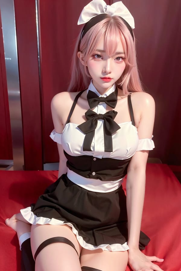 Tags: 21872187
<lora:koreanDollLikeness:0.58>, <lora:taiwanDollLikeness_v20:0.37>, <lora:YaeMiko_Test:0.49>, (russian:1.08), maid cafe, stockings, (maid costume:1.13), choker, bowtie, headband, (pleated skirt:1.18), (seductive pose:1.13), extremely detailed eyes, (photorealistic:0.93), sexy lips, double eyelids, eyelashes, pale skin, full body portrait, 4K, sharp, hyper realistic, tall, blush, delicate and beautiful girl, 1girl
Negative prompt: paintings, black and white, disfigured, (worst quality:2.11)
Steps: 32, Sampler: DPM++ 2M Karras, CFG scale: 6.07, Seed: 718113373, Size: 512x768, Model hash: fc2511737a, Model: chilloutmix_NiPrunedFp32Fix, Seed resize from: -1x-1, Denoising strength: 0.5, Version: v1.2.1, Hires upscale: 3.0, Hires steps: 16, Hires upscaler: ESRGAN_4x