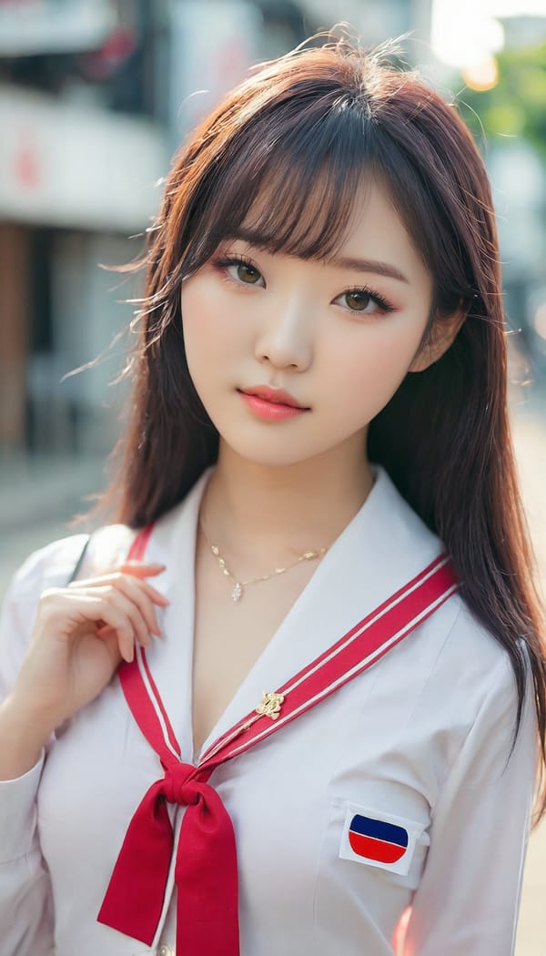 Tags: 21872187, SDXL
{"3": {"inputs": {"seed": 492618161320851, "steps": 32, "cfg": 5.31, "sampler_name": "dpmpp_2m", "scheduler": "karras", "denoise": 1.0, "model": ["27", 0], "positive": ["6", 0], "negative": ["7", 0], "latent_image": ["5", 0]}, "class_type": "KSampler"}, "4": {"inputs": {"ckpt_name": "juggernautxl.safetensors"}, "class_type": "CheckpointLoaderSimple"}, "5": {"inputs": {"width": 768, "height": 1344, "batch_size": 1}, "class_type": "EmptyLatentImage"}, "6": {"inputs": {"text": "25 year old girl, (korean:1.07), (japanese:1.14), (idol:1.07), (temptress:1.10), (blush:0.99), (cute:0.96), (detailed face:1.04), (eyelashes:0.97), (pale skin:1.13), (double eyelids:0.97), (seductive pose:1.04), (slim:1.02), (sexy lips:1.13), (seductive facial expression:0.97), (beautiful eyes:1.03), (in a seductive pose:1.02), (large perky breasts:1.01), (cleavage:1.01), (thigh gap:1.09), (school uniform:1.10), choker, busy street, (textured skin:1.03), (soft lighting:1.04), (portra:1.00), (RAW:1.00), (candid cinema:1.00), (natural looking skin:1.06), (skin fuzz:1.09), (detailed skin:1.07), (film:1.09)", "clip": ["27", 1]}, "class_type": "CLIPTextEncode"}, "7": {"inputs": {"text": "(bad hands:1.05), (distorted:1.06), (worst quality:1.12), (open mouth:1.08), (watermark:1.14), (twisted:1.12), (low resolution:1.05)", "clip": ["27", 1]}, "class_type": "CLIPTextEncode"}, "8": {"inputs": {"samples": ["3", 0], "vae": ["4", 2]}, "class_type": "VAEDecode"}, "25": {"inputs": {"lora_name": "nudify_xl.safetensors", "strength_model": 0.19, "strength_clip": 0.15, "model": ["4", 0], "clip": ["4", 1]}, "class_type": "LoraLoader"}, "26": {"inputs": {"lora_name": "shirtlift_SDXL_v2.safetensors", "strength_model": 0.01, "strength_clip": 0.07, "model": ["25", 0], "clip": ["25", 1]}, "class_type": "LoraLoader"}, "27": {"inputs": {"lora_name": "PerfectEyesXL.safetensors", "strength_model": 0.09, "strength_clip": 0.09, "model": ["26", 0], "clip": ["26", 1]}, "class_type": "LoraLoader"}, "30": {"inputs": {"model_name": "4x_NMKD-Superscale-SP_178000_G.pth"}, "class_type": "UpscaleModelLoader"}, "31": {"inputs": {"upscale_model": ["30", 0], "image": ["8", 0]}, "class_type": "ImageUpscaleWithModel"}, "32": {"inputs": {"upscale_method": "lanczos", "scale_by": 0.5, "image": ["31", 0]}, "class_type": "ImageScaleBy"}, "33": {"inputs": {"pixels": ["32", 0], "vae": ["4", 2]}, "class_type": "VAEEncode"}, "34": {"inputs": {"seed": 492618161320851, "steps": 32, "cfg": 5.31, "sampler_name": "dpmpp_2m", "scheduler": "karras", "denoise": 0.3, "model": ["27", 0], "positive": ["6", 0], "negative": ["7", 0], "latent_image": ["33", 0]}, "class_type": "KSampler"}, "36": {"inputs": {"samples": ["34", 0], "vae": ["4", 2]}, "class_type": "VAEDecode"}, "39": {"inputs": {"filename_prefix": "comfyapi-1734692429094", "images": ["36", 0]}, "class_type": "SaveImage"}}