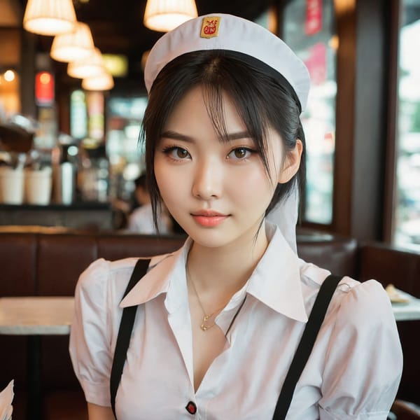 Tags: 21872187, SDXL
{"3": {"inputs": {"seed": 978031706416778, "steps": 32, "cfg": 5.72, "sampler_name": "dpmpp_2m", "scheduler": "karras", "denoise": 1.0, "model": ["27", 0], "positive": ["6", 0], "negative": ["7", 0], "latent_image": ["5", 0]}, "class_type": "KSampler"}, "4": {"inputs": {"ckpt_name": "juggernautxl.safetensors"}, "class_type": "CheckpointLoaderSimple"}, "5": {"inputs": {"width": 1024, "height": 1024, "batch_size": 1}, "class_type": "EmptyLatentImage"}, "6": {"inputs": {"text": "19 year old girl, (taiwanese:1.00), (ukrainian:1.14), (slim:1.06), (temptress:1.10), (cute:0.96), (pale skin:1.08), (seductive facial expression:1.03), (idol:1.06), (sexy lips:0.99), (blush:1.01), (detailed face:1.09), (beautiful eyes:1.03), (eyelashes:1.02), (in a seductive pose:1.01), (large perky breasts:1.03), (cleavage:0.99), (thigh gap:1.10), (a waitress in uniform:1.12) working at a restaurant, (RAW:1.09), (soft lighting:1.07), (skin fuzz:1.02), (film:1.01), (textured skin:1.04), (detailed skin:1.01), (candid cinema:1.06), (natural looking skin:1.06), (portra:1.09)", "clip": ["27", 1]}, "class_type": "CLIPTextEncode"}, "7": {"inputs": {"text": "(worst quality:1.10), (distorted:1.13), (twisted:1.13), (watermark:1.11), (bad hands:1.11), (low resolution:1.09), (open mouth:1.11)", "clip": ["27", 1]}, "class_type": "CLIPTextEncode"}, "8": {"inputs": {"samples": ["3", 0], "vae": ["4", 2]}, "class_type": "VAEDecode"}, "25": {"inputs": {"lora_name": "nudify_xl.safetensors", "strength_model": 0.01, "strength_clip": 0.18, "model": ["4", 0], "clip": ["4", 1]}, "class_type": "LoraLoader"}, "26": {"inputs": {"lora_name": "shirtlift_SDXL_v2.safetensors", "strength_model": 0.01, "strength_clip": 0.0, "model": ["25", 0], "clip": ["25", 1]}, "class_type": "LoraLoader"}, "27": {"inputs": {"lora_name": "PerfectEyesXL.safetensors", "strength_model": 0.09, "strength_clip": 0.07, "model": ["26", 0], "clip": ["26", 1]}, "class_type": "LoraLoader"}, "30": {"inputs": {"model_name": "4x_NMKD-Superscale-SP_178000_G.pth"}, "class_type": "UpscaleModelLoader"}, "31": {"inputs": {"upscale_model": ["30", 0], "image": ["8", 0]}, "class_type": "ImageUpscaleWithModel"}, "32": {"inputs": {"upscale_method": "lanczos", "scale_by": 0.5, "image": ["31", 0]}, "class_type": "ImageScaleBy"}, "33": {"inputs": {"pixels": ["32", 0], "vae": ["4", 2]}, "class_type": "VAEEncode"}, "34": {"inputs": {"seed": 978031706416778, "steps": 32, "cfg": 5.72, "sampler_name": "dpmpp_2m", "scheduler": "karras", "denoise": 0.3, "model": ["27", 0], "positive": ["6", 0], "negative": ["7", 0], "latent_image": ["33", 0]}, "class_type": "KSampler"}, "36": {"inputs": {"samples": ["34", 0], "vae": ["4", 2]}, "class_type": "VAEDecode"}, "39": {"inputs": {"filename_prefix": "comfyapi-1735380910483", "images": ["36", 0]}, "class_type": "SaveImage"}}