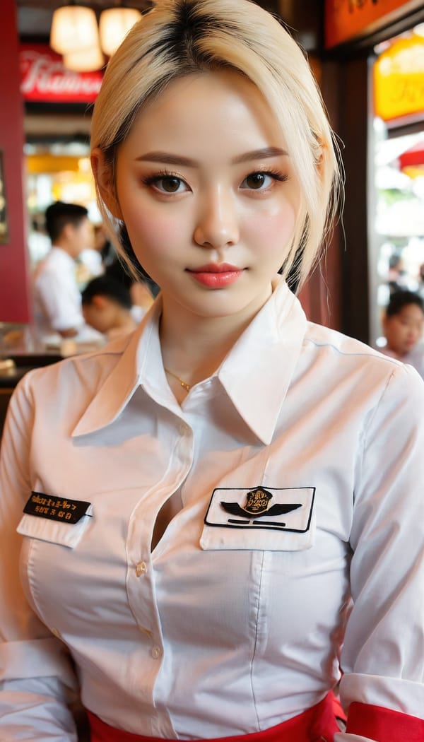 Tags: 21872187, SDXL
{"3": {"inputs": {"seed": 143086404360071, "steps": 64, "cfg": 7.36, "sampler_name": "dpmpp_2m", "scheduler": "karras", "denoise": 1.0, "model": ["27", 0], "positive": ["6", 0], "negative": ["7", 0], "latent_image": ["5", 0]}, "class_type": "KSampler"}, "4": {"inputs": {"ckpt_name": "juggernautxl.safetensors"}, "class_type": "CheckpointLoaderSimple"}, "5": {"inputs": {"width": 768, "height": 1344, "batch_size": 1}, "class_type": "EmptyLatentImage"}, "6": {"inputs": {"text": "27 year old girl, (double eyelids:1.03), (eyelashes:0.99), (detailed face:1.02), (beautiful eyes:1.02), (sexy lips:1.07), (blush:1.08), (seductive facial expression:0.96), (slim:1.09), (idol:1.06), (cute:0.95), (pale skin:1.13), (temptress:1.06), (on all fours:0.97), (spreading ass cheeks:0.97), (from behind:1.09), (backboob:1.04), (a waitress in uniform:1.05) working at a restaurant, (RAW:1.08), (film:1.08), (natural looking skin:1.07), (candid cinema:1.02), (detailed skin:1.09), (portra:1.00), (skin fuzz:1.05), (soft lighting:1.01), (textured skin:1.05)", "clip": ["27", 1]}, "class_type": "CLIPTextEncode"}, "7": {"inputs": {"text": "(low resolution:1.14), (watermark:1.12), (open mouth:1.06), (worst quality:1.10), (distorted:1.10), (bad hands:1.11), (twisted:1.12)", "clip": ["27", 1]}, "class_type": "CLIPTextEncode"}, "8": {"inputs": {"samples": ["3", 0], "vae": ["4", 2]}, "class_type": "VAEDecode"}, "25": {"inputs": {"lora_name": "nudify_xl.safetensors", "strength_model": 0.24, "strength_clip": 0.15, "model": ["4", 0], "clip": ["4", 1]}, "class_type": "LoraLoader"}, "26": {"inputs": {"lora_name": "shirtlift_SDXL_v2.safetensors", "strength_model": 0.17, "strength_clip": 0.02, "model": ["25", 0], "clip": ["25", 1]}, "class_type": "LoraLoader"}, "27": {"inputs": {"lora_name": "PerfectEyesXL.safetensors", "strength_model": 0.15, "strength_clip": 0.12, "model": ["26", 0], "clip": ["26", 1]}, "class_type": "LoraLoader"}, "30": {"inputs": {"model_name": "4x_NMKD-Superscale-SP_178000_G.pth"}, "class_type": "UpscaleModelLoader"}, "31": {"inputs": {"upscale_model": ["30", 0], "image": ["8", 0]}, "class_type": "ImageUpscaleWithModel"}, "32": {"inputs": {"upscale_method": "lanczos", "scale_by": 0.5, "image": ["31", 0]}, "class_type": "ImageScaleBy"}, "33": {"inputs": {"pixels": ["32", 0], "vae": ["4", 2]}, "class_type": "VAEEncode"}, "34": {"inputs": {"seed": 143086404360071, "steps": 64, "cfg": 7.36, "sampler_name": "dpmpp_2m", "scheduler": "karras", "denoise": 0.3, "model": ["27", 0], "positive": ["6", 0], "negative": ["7", 0], "latent_image": ["33", 0]}, "class_type": "KSampler"}, "36": {"inputs": {"samples": ["34", 0], "vae": ["4", 2]}, "class_type": "VAEDecode"}, "39": {"inputs": {"filename_prefix": "comfyapi-1723781683577", "images": ["36", 0]}, "class_type": "SaveImage"}}