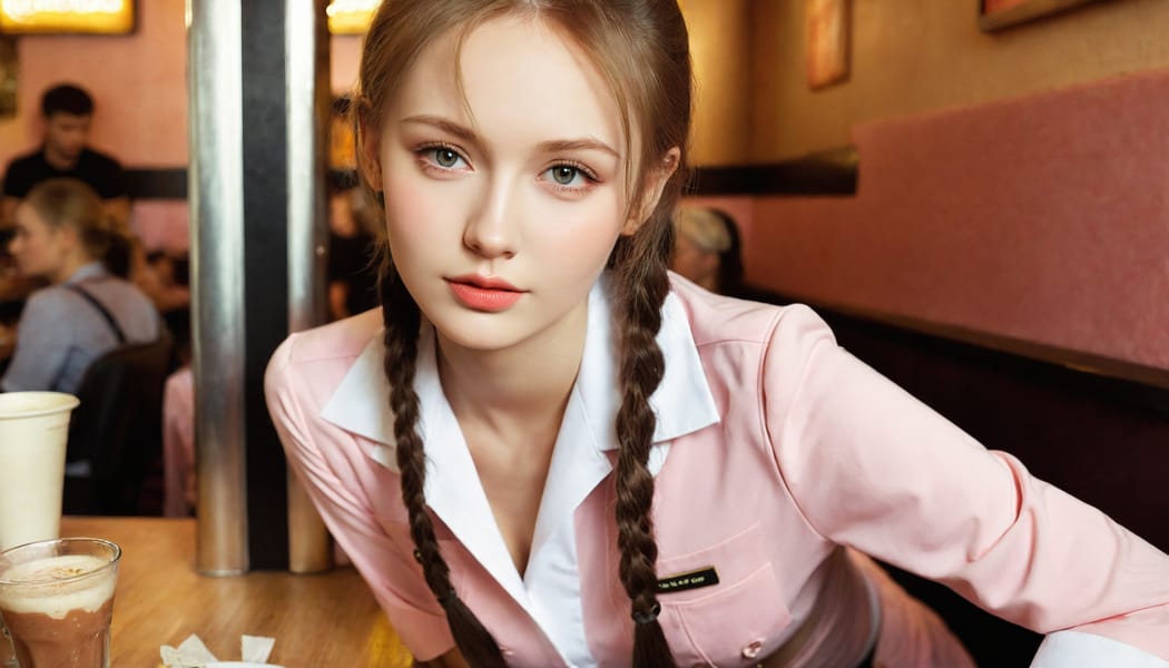 Tags: 21872187, SDXL
{"3": {"inputs": {"seed": 211249719639743, "steps": 64, "cfg": 7.53, "sampler_name": "dpmpp_2m", "scheduler": "karras", "denoise": 1.0, "model": ["27", 0], "positive": ["6", 0], "negative": ["7", 0], "latent_image": ["5", 0]}, "class_type": "KSampler"}, "4": {"inputs": {"ckpt_name": "leosamsHelloworldSDXL_helloworldSDXL30.safetensors"}, "class_type": "CheckpointLoaderSimple"}, "5": {"inputs": {"width": 1344, "height": 768, "batch_size": 1}, "class_type": "EmptyLatentImage"}, "6": {"inputs": {"text": "22 year old girl, (russian:1.13), (seductive facial expression:1.13), (detailed face:1.06), (double eyelids:0.96), (beautiful eyes:1.09), (slim:1.13), (pale skin:0.98), (temptress:1.04), (seductive pose:1.05), (cute:1.13), (sexy lips:1.10), (eyelashes:0.95), (idol:1.05), (blush:1.08), (in a seductive pose:1.02), (large perky breasts:0.96), (cleavage:1.12), (thigh gap:1.03), (a waitress in uniform:1.12) working at a restaurant, (candid cinema:1.09), (detailed skin:1.00), (skin fuzz:1.07), (film:1.05), (soft lighting:1.08), (textured skin:1.02), (RAW:1.05), (portra:1.00), (natural looking skin:1.04)", "clip": ["27", 1]}, "class_type": "CLIPTextEncode"}, "7": {"inputs": {"text": "(watermark:1.08), (worst quality:1.09), (distorted:1.08), (bad hands:1.08), (twisted:1.10), (open mouth:1.11)", "clip": ["27", 1]}, "class_type": "CLIPTextEncode"}, "8": {"inputs": {"samples": ["3", 0], "vae": ["4", 2]}, "class_type": "VAEDecode"}, "25": {"inputs": {"lora_name": "nudify_xl.safetensors", "strength_model": 0.39, "strength_clip": 0.2, "model": ["4", 0], "clip": ["4", 1]}, "class_type": "LoraLoader"}, "26": {"inputs": {"lora_name": "shirtlift_SDXL_v2.safetensors", "strength_model": 0.05, "strength_clip": 0.07, "model": ["25", 0], "clip": ["25", 1]}, "class_type": "LoraLoader"}, "27": {"inputs": {"lora_name": "PerfectEyesXL.safetensors", "strength_model": 0.02, "strength_clip": 0.19, "model": ["26", 0], "clip": ["26", 1]}, "class_type": "LoraLoader"}, "30": {"inputs": {"model_name": "4x_NMKD-Superscale-SP_178000_G.pth"}, "class_type": "UpscaleModelLoader"}, "31": {"inputs": {"upscale_model": ["30", 0], "image": ["8", 0]}, "class_type": "ImageUpscaleWithModel"}, "32": {"inputs": {"upscale_method": "lanczos", "scale_by": 0.5, "image": ["31", 0]}, "class_type": "ImageScaleBy"}, "33": {"inputs": {"pixels": ["32", 0], "vae": ["4", 2]}, "class_type": "VAEEncode"}, "34": {"inputs": {"seed": 211249719639743, "steps": 64, "cfg": 7.53, "sampler_name": "dpmpp_2m", "scheduler": "karras", "denoise": 0.3, "model": ["27", 0], "positive": ["6", 0], "negative": ["7", 0], "latent_image": ["33", 0]}, "class_type": "KSampler"}, "36": {"inputs": {"samples": ["34", 0], "vae": ["4", 2]}, "class_type": "VAEDecode"}, "39": {"inputs": {"filename_prefix": "comfyapi-1705725232729", "images": ["36", 0]}, "class_type": "SaveImage"}}