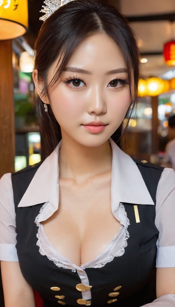 Tags: 21872187, SDXL
{"3": {"inputs": {"seed": 868651983876315, "steps": 32, "cfg": 5.23, "sampler_name": "dpmpp_2m", "scheduler": "karras", "denoise": 1.0, "model": ["27", 0], "positive": ["6", 0], "negative": ["7", 0], "latent_image": ["5", 0]}, "class_type": "KSampler"}, "4": {"inputs": {"ckpt_name": "juggernautxl.safetensors"}, "class_type": "CheckpointLoaderSimple"}, "5": {"inputs": {"width": 768, "height": 1344, "batch_size": 1}, "class_type": "EmptyLatentImage"}, "6": {"inputs": {"text": "28 year old girl, (japanese:1.11), (chinese:1.09), (seductive facial expression:0.98), (detailed face:0.95), (idol:1.10), (sexy lips:1.03), (temptress:1.14), (slim:1.12), (blush:0.99), (pale skin:1.13), (cute:1.08), (eyelashes:1.12), (double eyelids:1.13), (beautiful eyes:0.97), (seductive pose:1.09), (in a seductive pose:1.07), (large perky breasts:1.03), (cleavage:1.14), (thigh gap:1.09), (a waitress in uniform:1.13) working at a restaurant, (soft lighting:1.07), (detailed skin:1.07), (portra:1.01), (film:1.00), (textured skin:1.05), (skin fuzz:1.09), (RAW:1.04), (natural looking skin:1.00), (candid cinema:1.00)", "clip": ["27", 1]}, "class_type": "CLIPTextEncode"}, "7": {"inputs": {"text": "(worst quality:1.09), (low resolution:1.09), (distorted:1.11), (open mouth:1.06), (twisted:1.14), (bad hands:1.08), (watermark:1.13)", "clip": ["27", 1]}, "class_type": "CLIPTextEncode"}, "8": {"inputs": {"samples": ["3", 0], "vae": ["4", 2]}, "class_type": "VAEDecode"}, "25": {"inputs": {"lora_name": "nudify_xl.safetensors", "strength_model": 0.14, "strength_clip": 0.29, "model": ["4", 0], "clip": ["4", 1]}, "class_type": "LoraLoader"}, "26": {"inputs": {"lora_name": "shirtlift_SDXL_v2.safetensors", "strength_model": 0.03, "strength_clip": 0.03, "model": ["25", 0], "clip": ["25", 1]}, "class_type": "LoraLoader"}, "27": {"inputs": {"lora_name": "PerfectEyesXL.safetensors", "strength_model": 0.01, "strength_clip": 0.08, "model": ["26", 0], "clip": ["26", 1]}, "class_type": "LoraLoader"}, "30": {"inputs": {"model_name": "4x_NMKD-Superscale-SP_178000_G.pth"}, "class_type": "UpscaleModelLoader"}, "31": {"inputs": {"upscale_model": ["30", 0], "image": ["8", 0]}, "class_type": "ImageUpscaleWithModel"}, "32": {"inputs": {"upscale_method": "lanczos", "scale_by": 0.5, "image": ["31", 0]}, "class_type": "ImageScaleBy"}, "33": {"inputs": {"pixels": ["32", 0], "vae": ["4", 2]}, "class_type": "VAEEncode"}, "34": {"inputs": {"seed": 868651983876315, "steps": 32, "cfg": 5.23, "sampler_name": "dpmpp_2m", "scheduler": "karras", "denoise": 0.3, "model": ["27", 0], "positive": ["6", 0], "negative": ["7", 0], "latent_image": ["33", 0]}, "class_type": "KSampler"}, "36": {"inputs": {"samples": ["34", 0], "vae": ["4", 2]}, "class_type": "VAEDecode"}, "39": {"inputs": {"filename_prefix": "comfyapi-1716765663257", "images": ["36", 0]}, "class_type": "SaveImage"}}